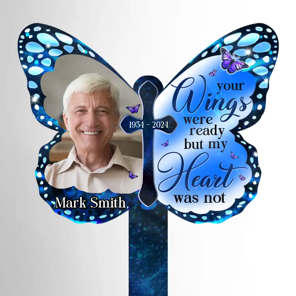 Custom Photo Your Wings Were Ready But My Heart Was Not - Memorial Personalized Custom Stain Glass Style Acrylic Garden Stake - Sympathy Gift For Family Members - Image 2