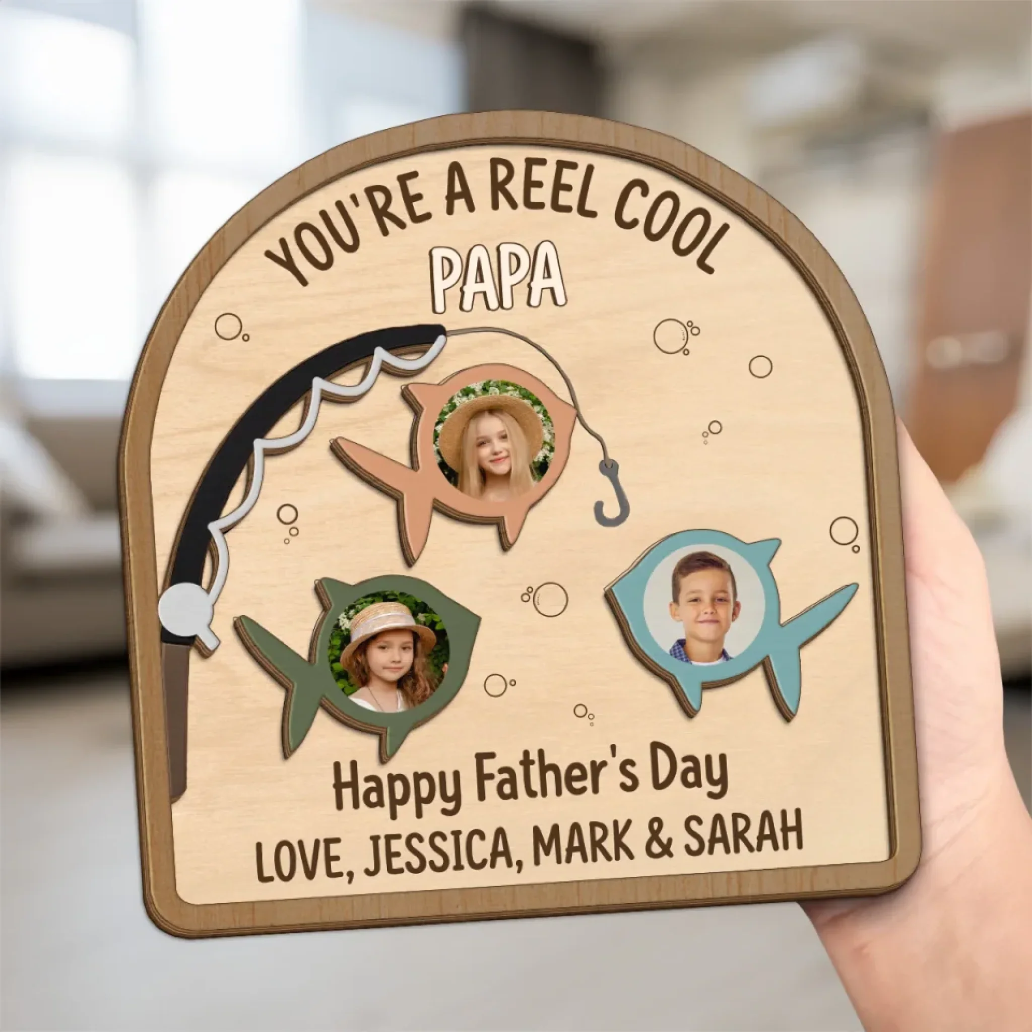 Custom Photo You’re A Reel Keeper - Family Personalized Custom 2-Layered Wooden Plaque With Stand - Father's Day, Gift For Dad, Grandpa, Fishing Lovers, Fishermen - Image 4