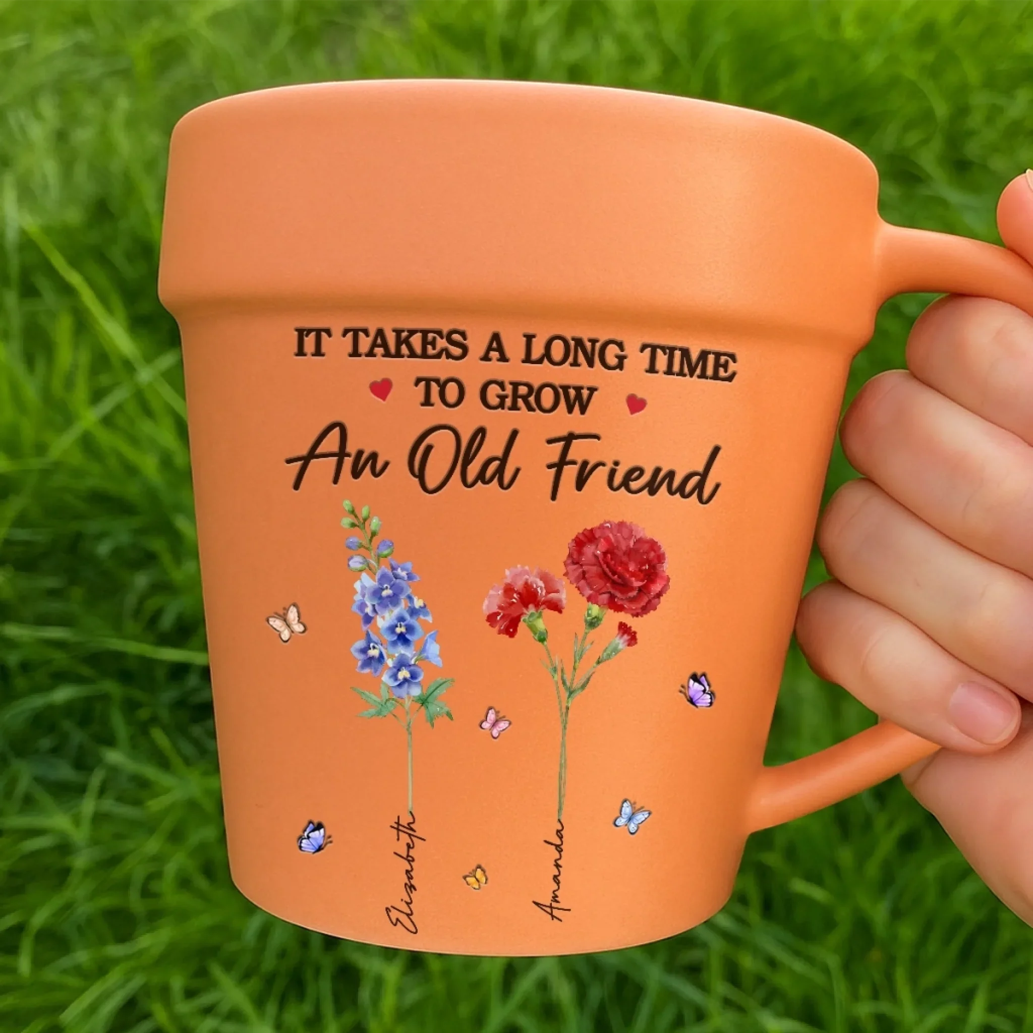Custom Plant Pot Ceramic Mug - Personalized Best Friend Birthday Gifts For Women - It Takes A Long Time To Grow An Old Friend -  Flower Pot Mug - Image 5