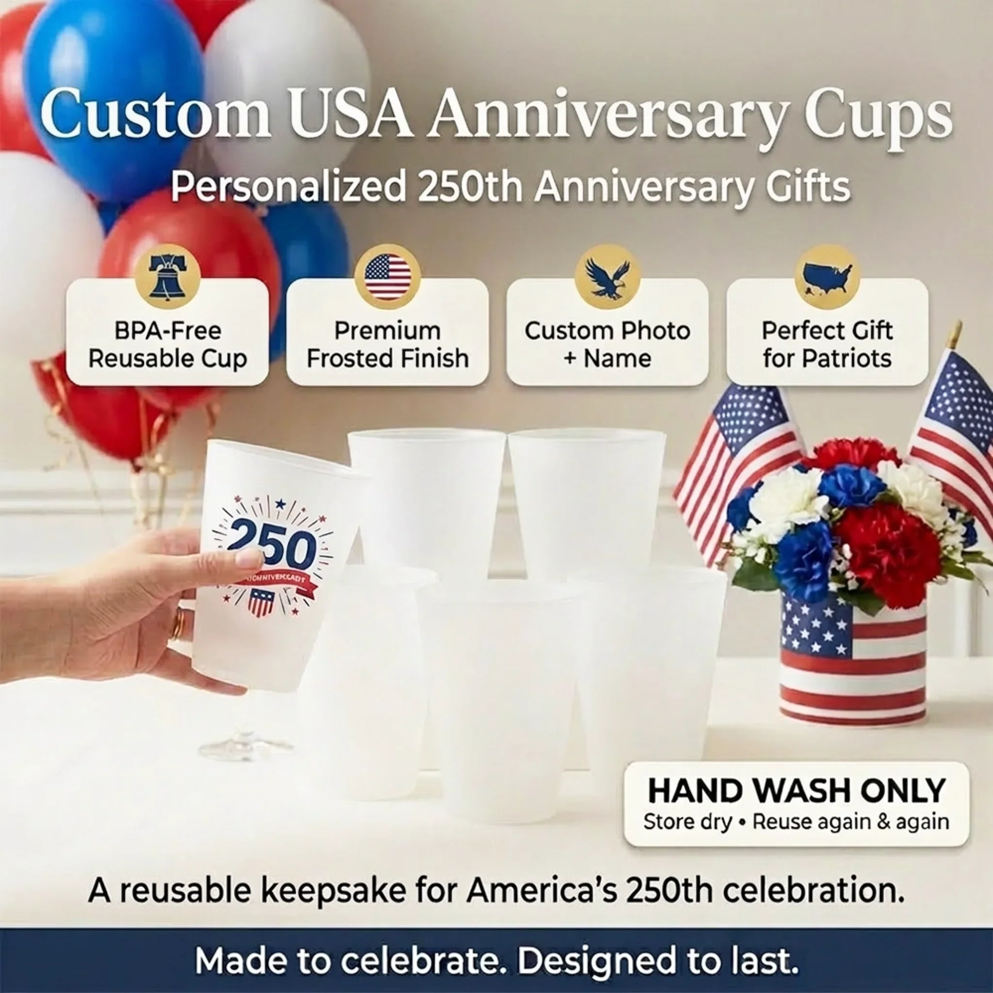 Custom Party Cups - Personalized America 250th Anniversary Gifts For Mom, Dad, Brother, Sister, Kids - Born To Stand Strong - Image 6
