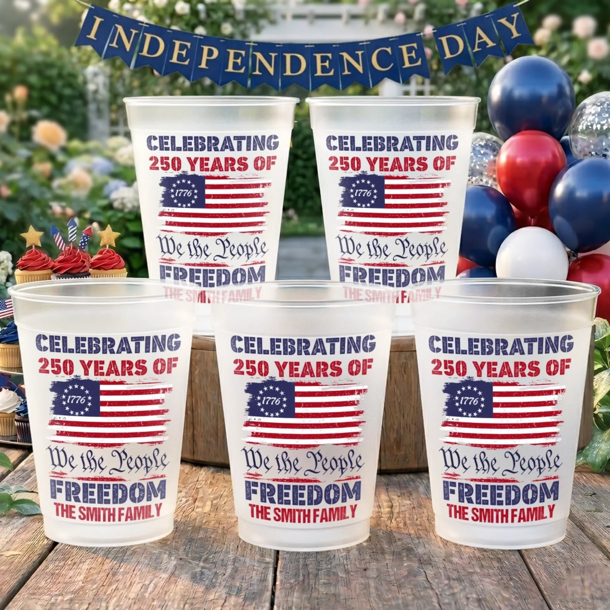Custom Party Cups - Personalized America 250th Anniversary Gifts For Mom, Dad, Brother, Sister, Kids - Together We Celebrate