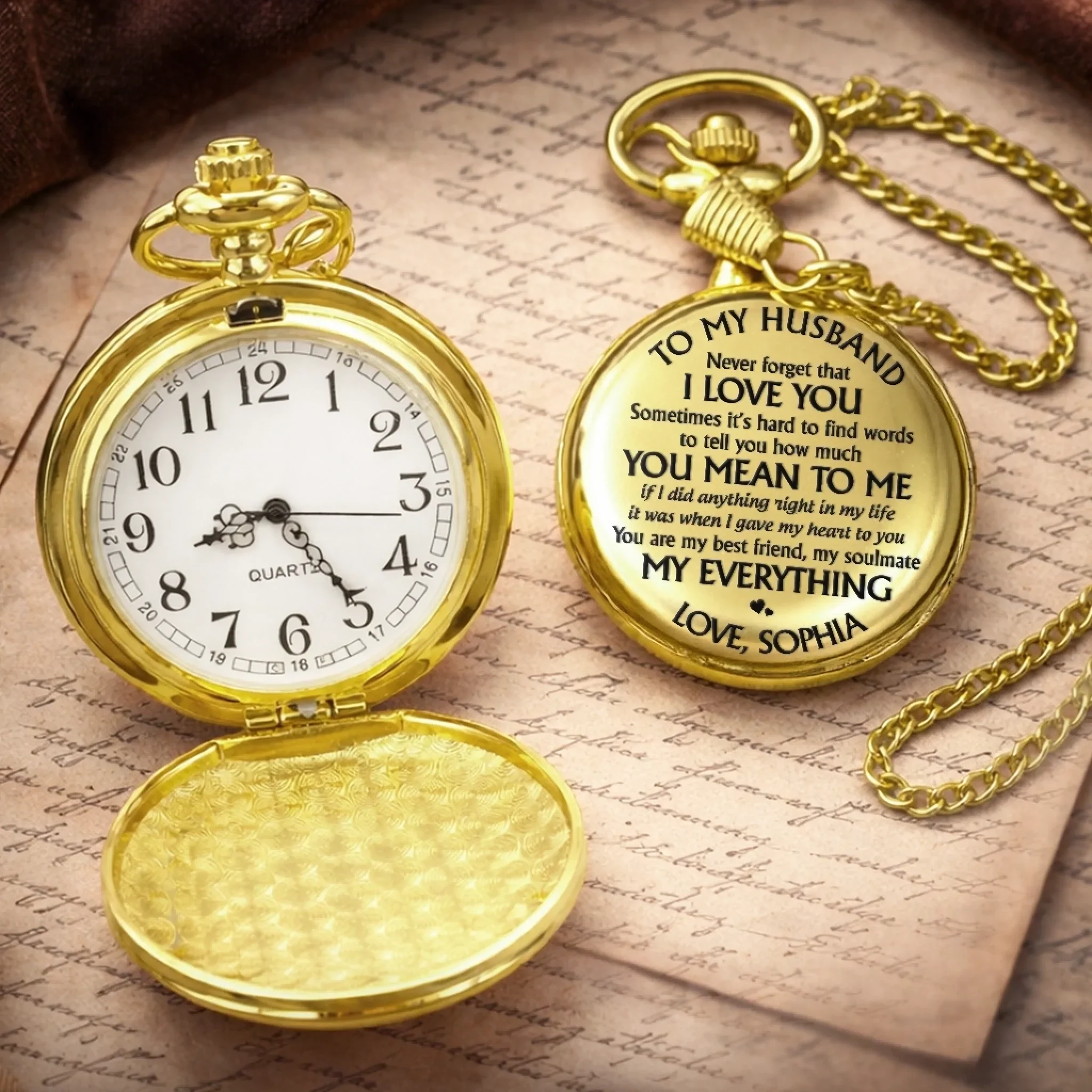 Custom Pocket Watch - Personalized Anniversary Wedding Gifts For Husband And Wife, Him And Her - Love Grows In Our Space - Image 3