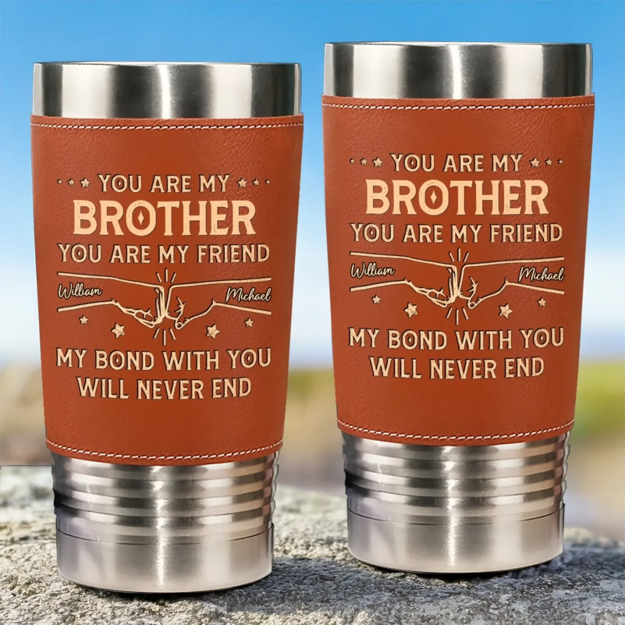 Custom Printed Leather Tumbler - Personalized Birthday Gifts For Dad, Brother, Sister, Kids - Enjoy The Little Sips - Image 3