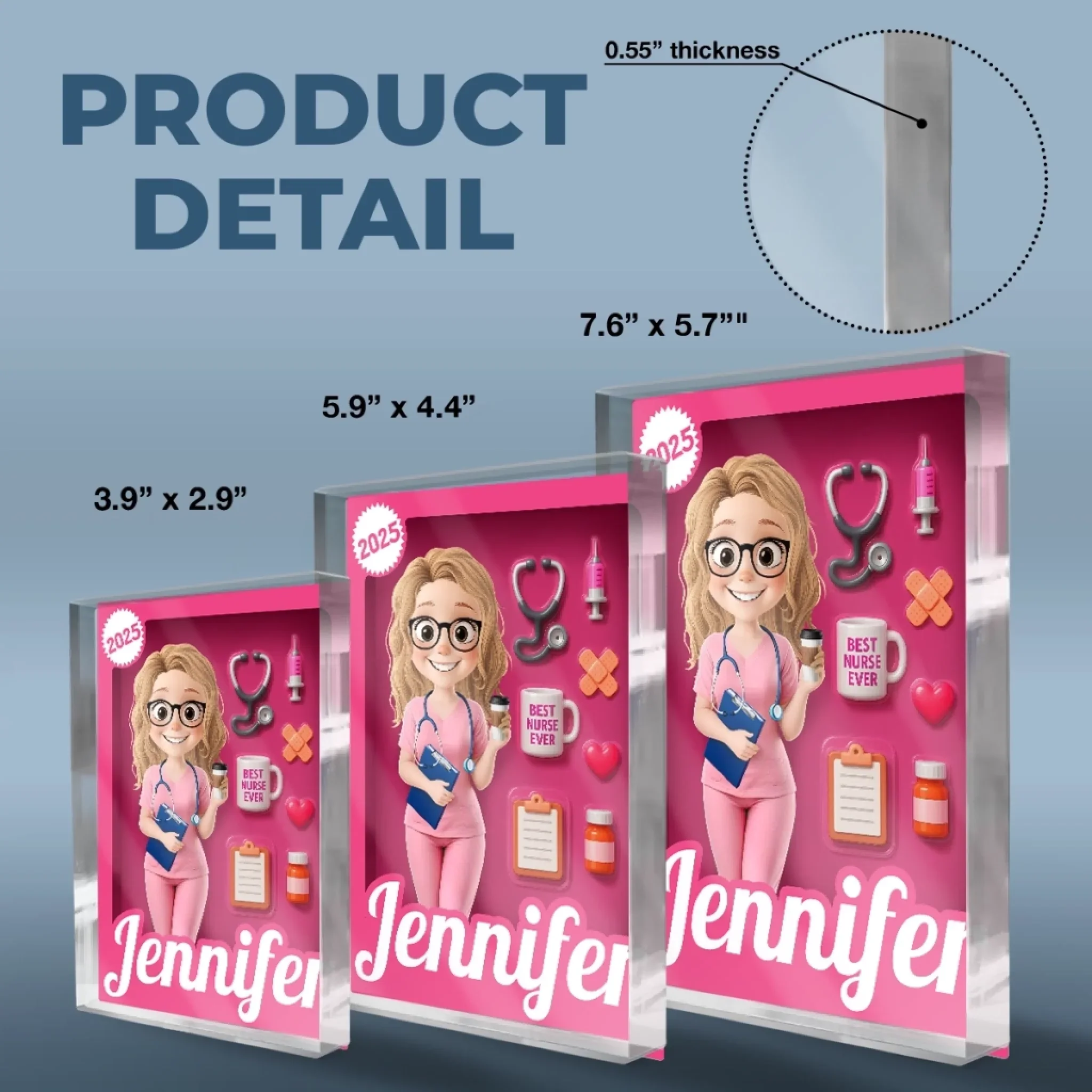 Custom Rectangle Shaped Acrylic Plaque - Personalized Birthday Gifts For Nurse - Best Nurse Ever - Image 5