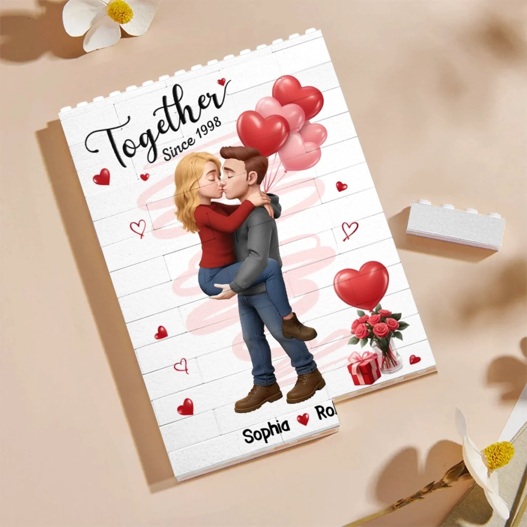 Custom Romantic Kissing Couple Vertical Rectangle Shaped Building Brick Blocks - Personalized Anniversary Wedding Gifts For Husband And Wife, Him And Her - Love In Every Piece - Image 3