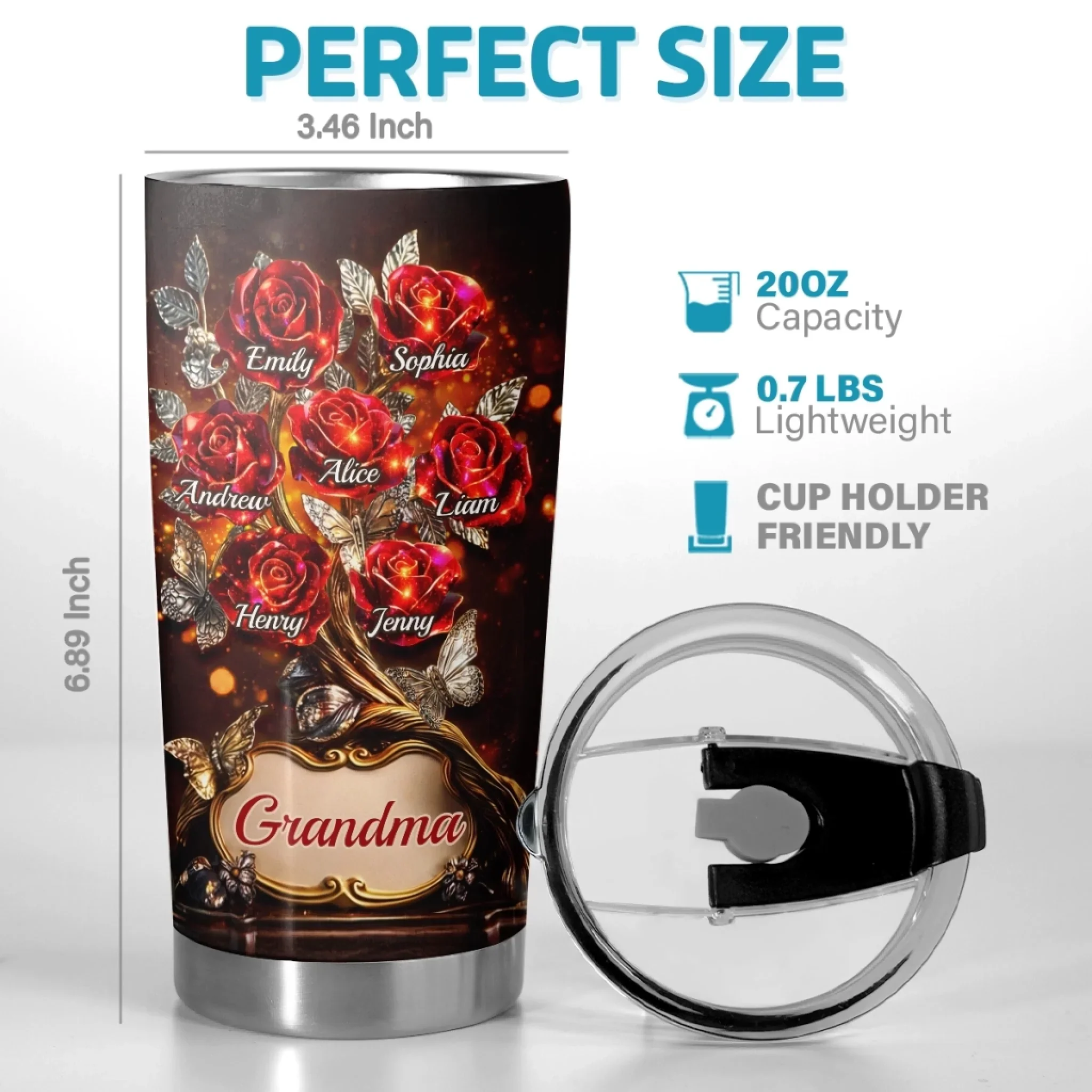Custom Rose Tumbler - Personalized Mother's Day Birthday Gifts For Mom, Grandma - Generations Of Grace - Image 3
