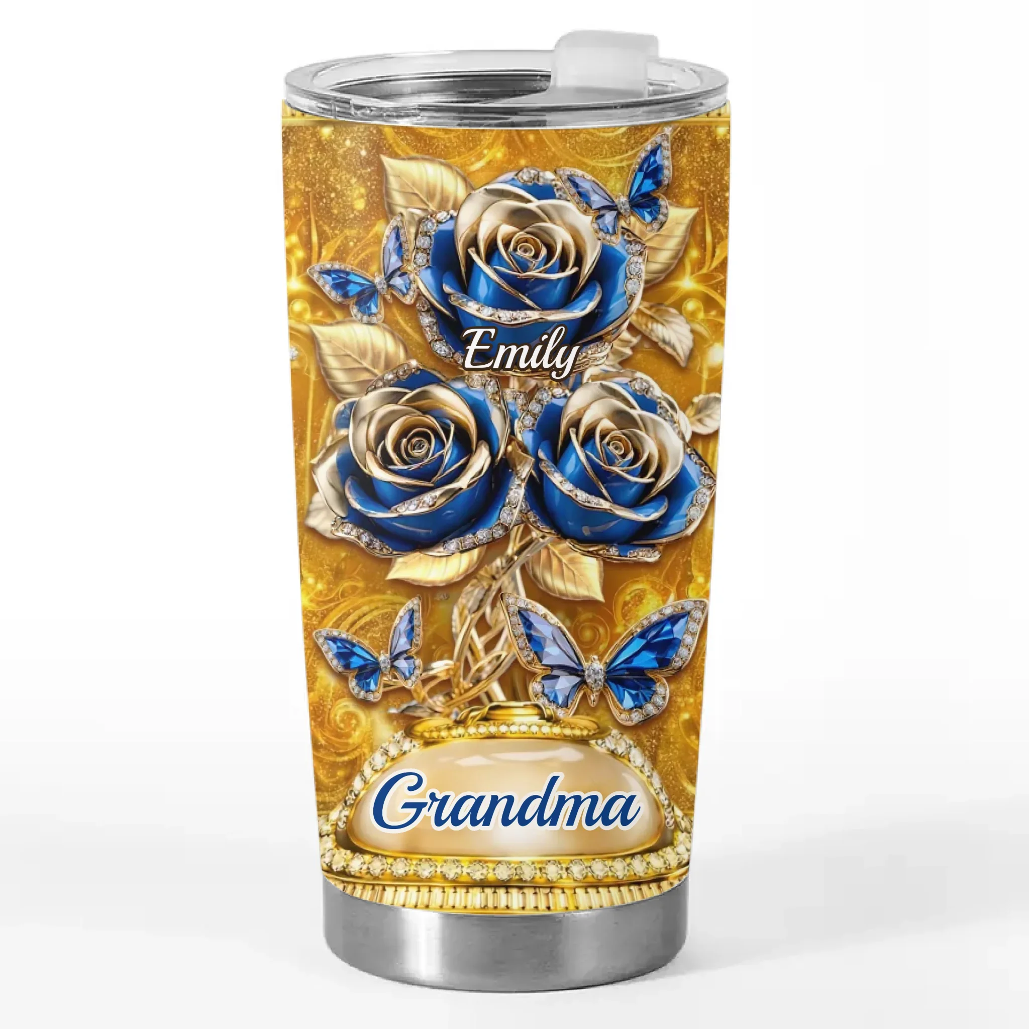 Custom Rose Tumbler - Personalized Mother's Day Birthday Gifts For Mom, Grandma - Golden Love, Golden Mom - Image 2