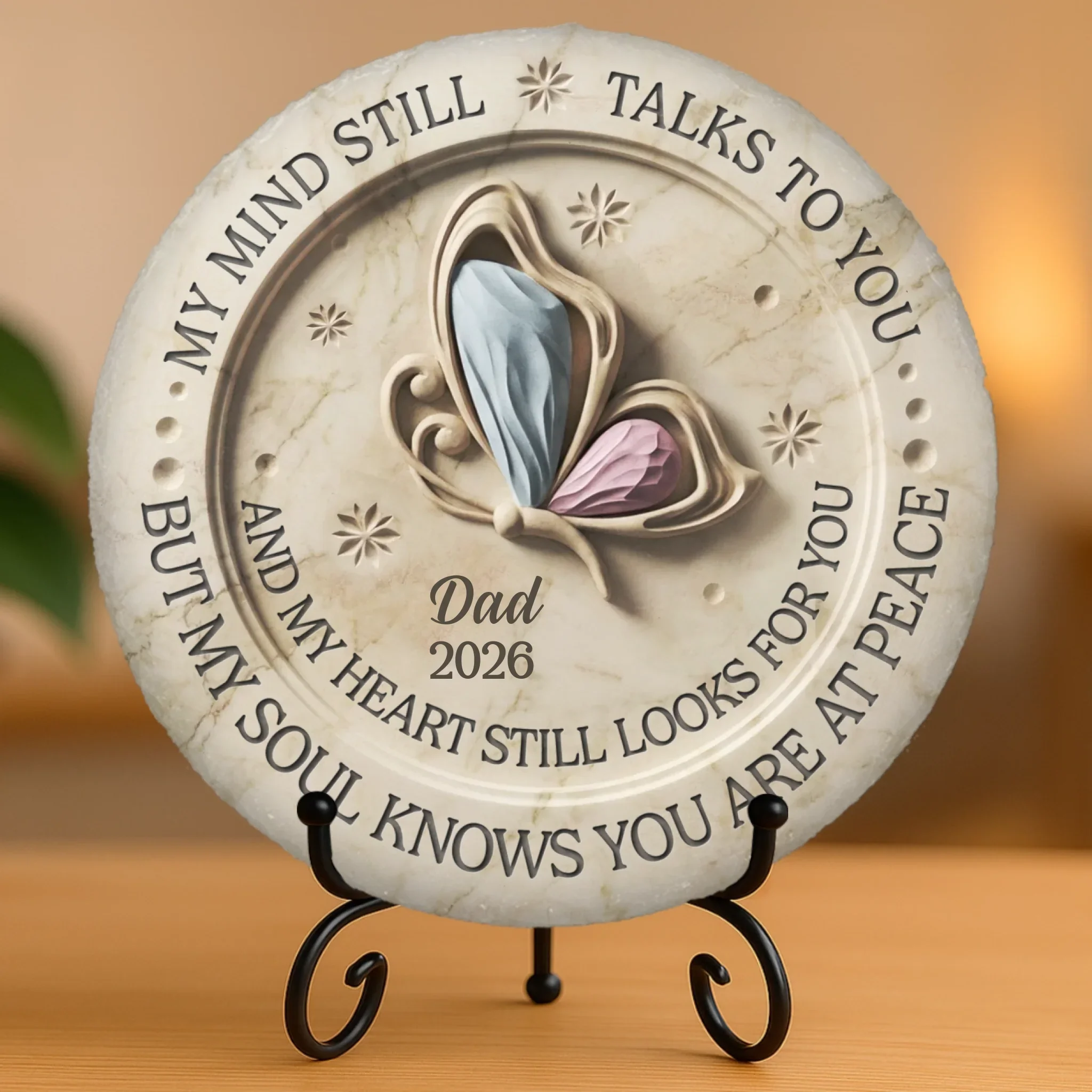 Custom Round Shaped Stone With Stand - Personalized Memorial Sympathy Gifts For Loss Of Mom, Dad - Peace Beyond Words - Image 2