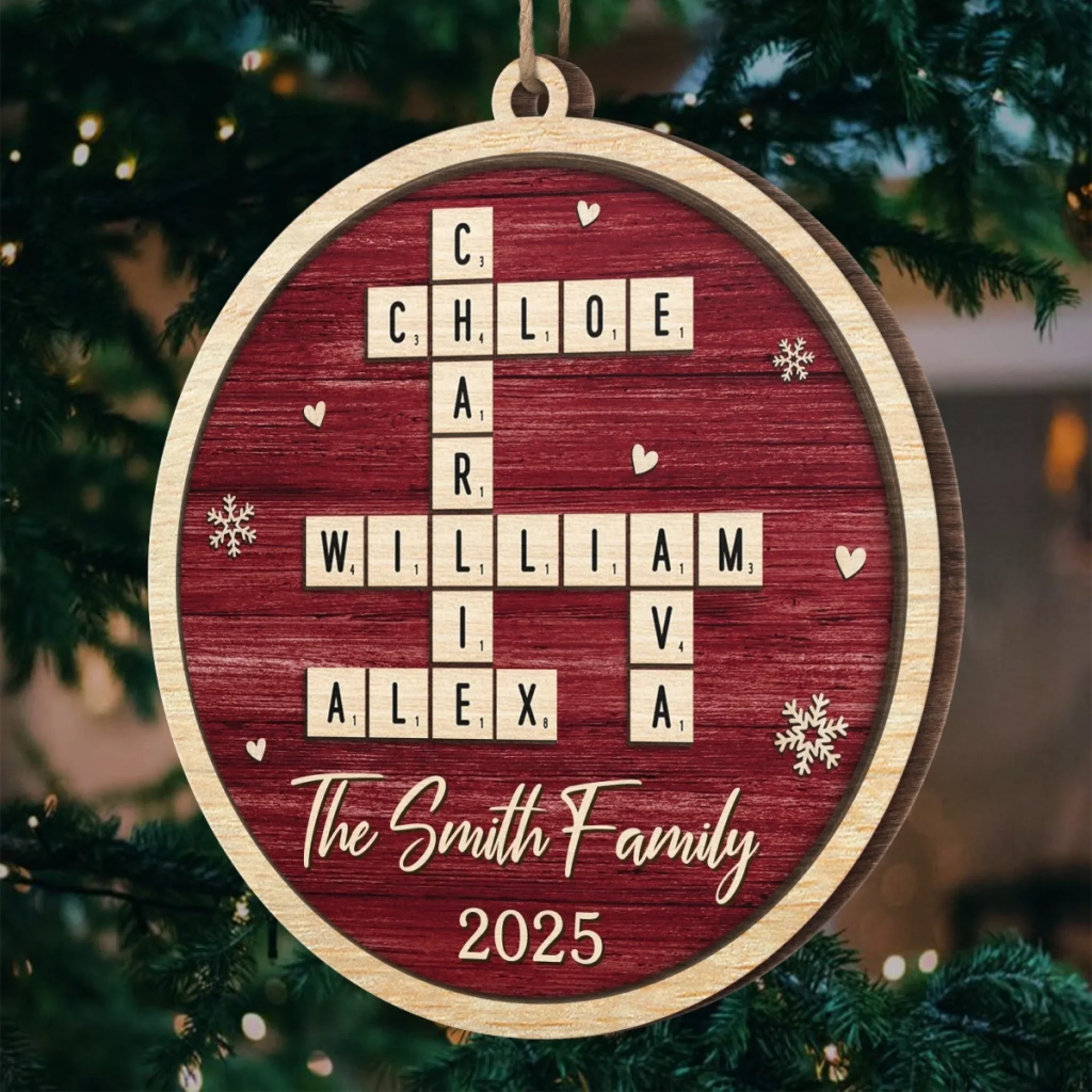 Custom Scrabble Wood Ornament - Personalized Christmas Birthday Gifts For Mom, Dad, Brother, Sister, Kids - Love Spelled The Family Way - Image 5