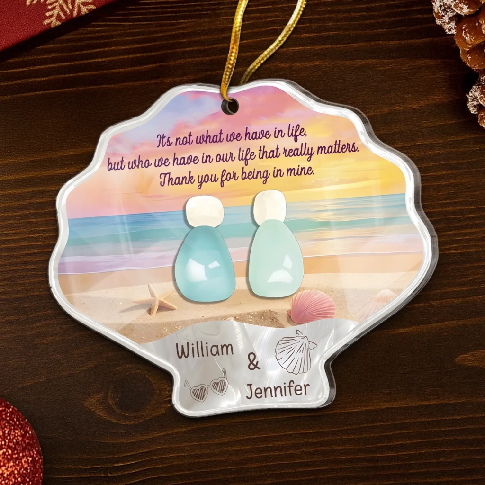 Custom Sea Glass Acrylic Ornament - Personalized Anniversary Christmas Wedding Gifts For Husband And Wife, Him And Her, Couples, Beach Lovers - Endless As The Tide - Image 5