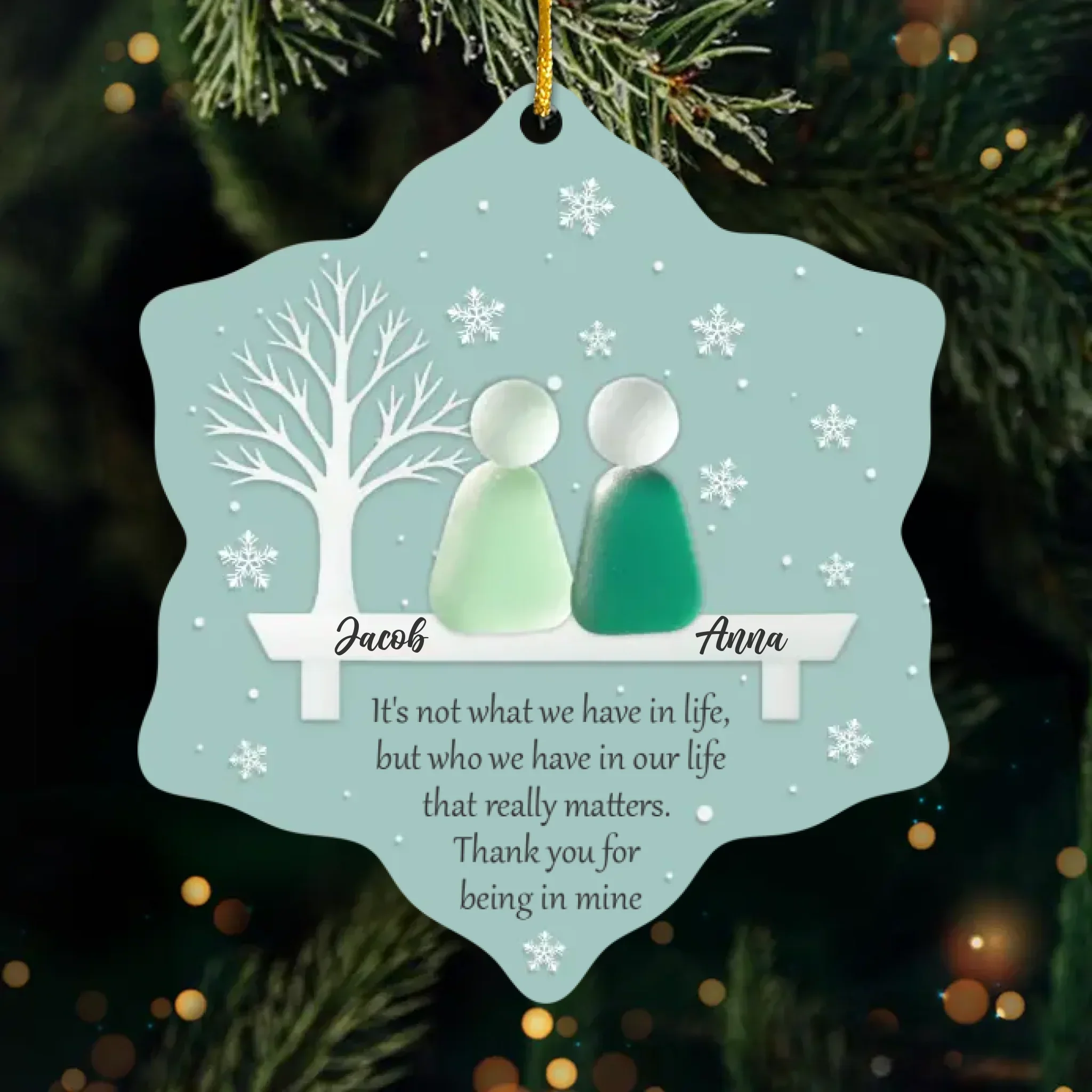 Custom Sea Glass Acrylic Ornament - Personalized Anniversary Christmas Wedding Gifts For Husband And Wife, Him And Her, Couples, Beach Lovers - Two Hearts One Shore - Image 2