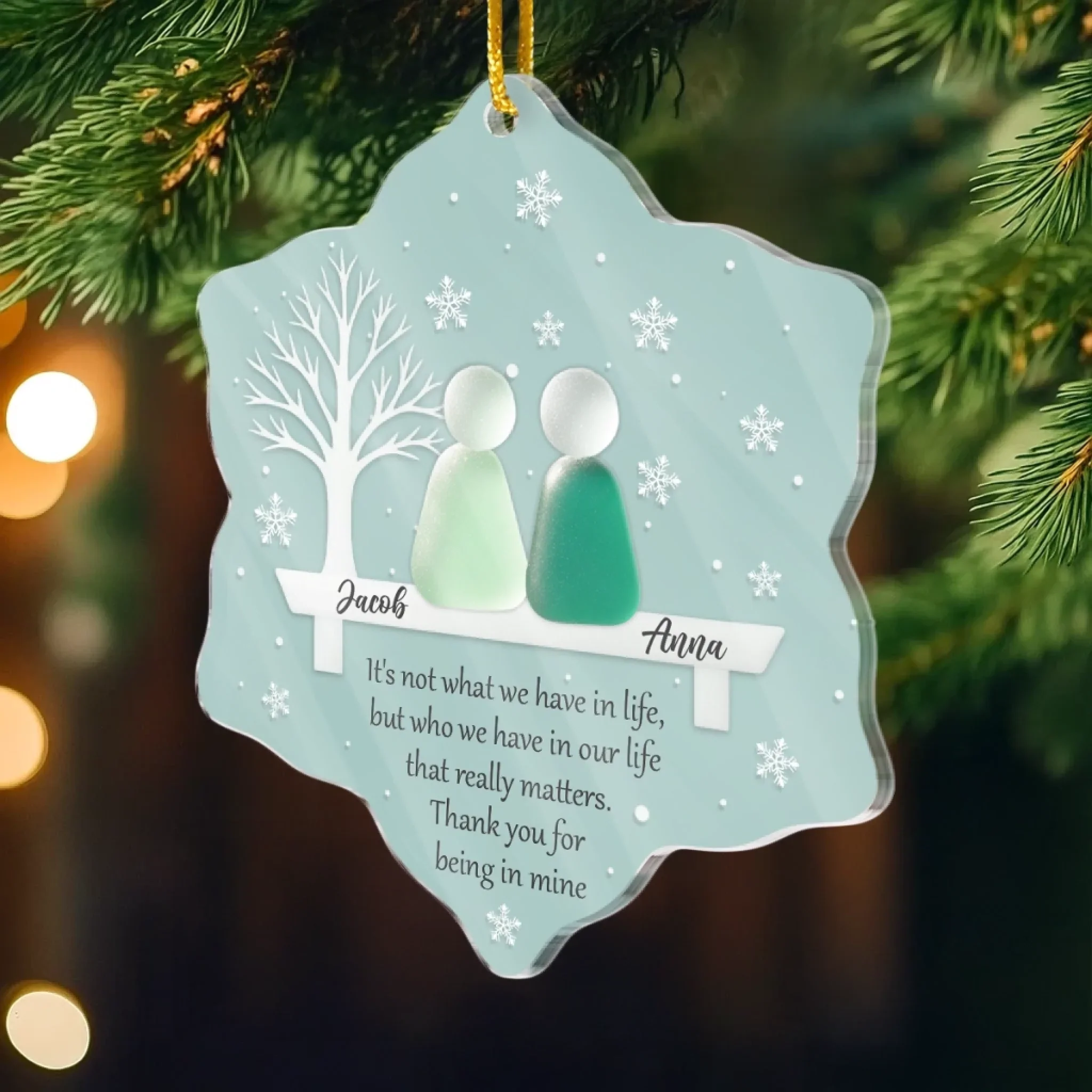 Custom Sea Glass Acrylic Ornament - Personalized Anniversary Christmas Wedding Gifts For Husband And Wife, Him And Her, Couples, Beach Lovers - Two Hearts One Shore - Image 3