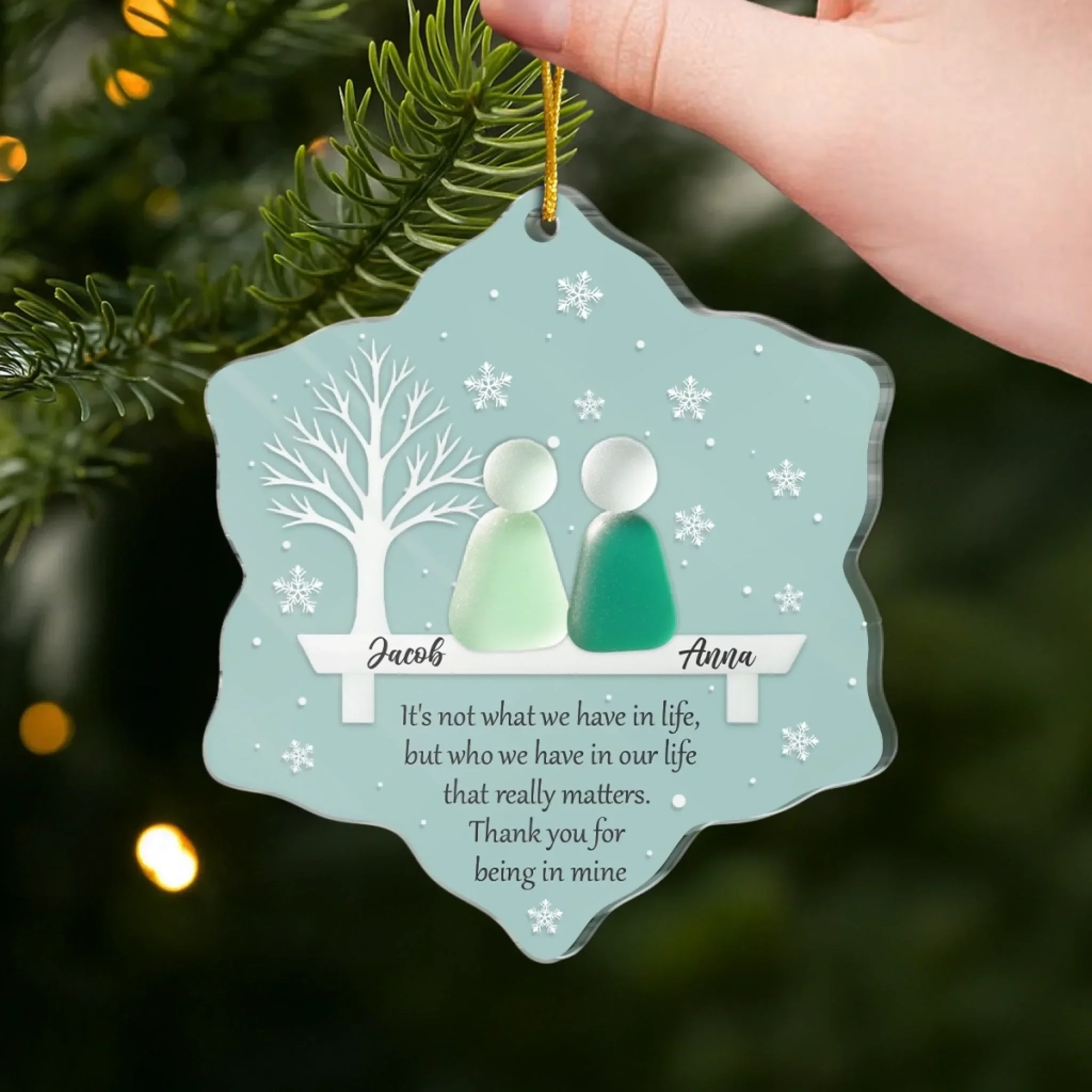 Custom Sea Glass Acrylic Ornament - Personalized Anniversary Christmas Wedding Gifts For Husband And Wife, Him And Her, Couples, Beach Lovers - Two Hearts One Shore - Image 4