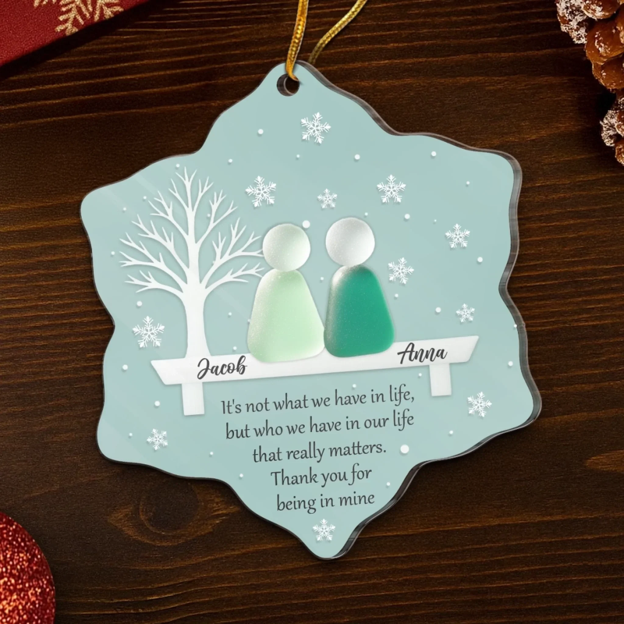 Custom Sea Glass Acrylic Ornament - Personalized Anniversary Christmas Wedding Gifts For Husband And Wife, Him And Her, Couples, Beach Lovers - Two Hearts One Shore - Image 5