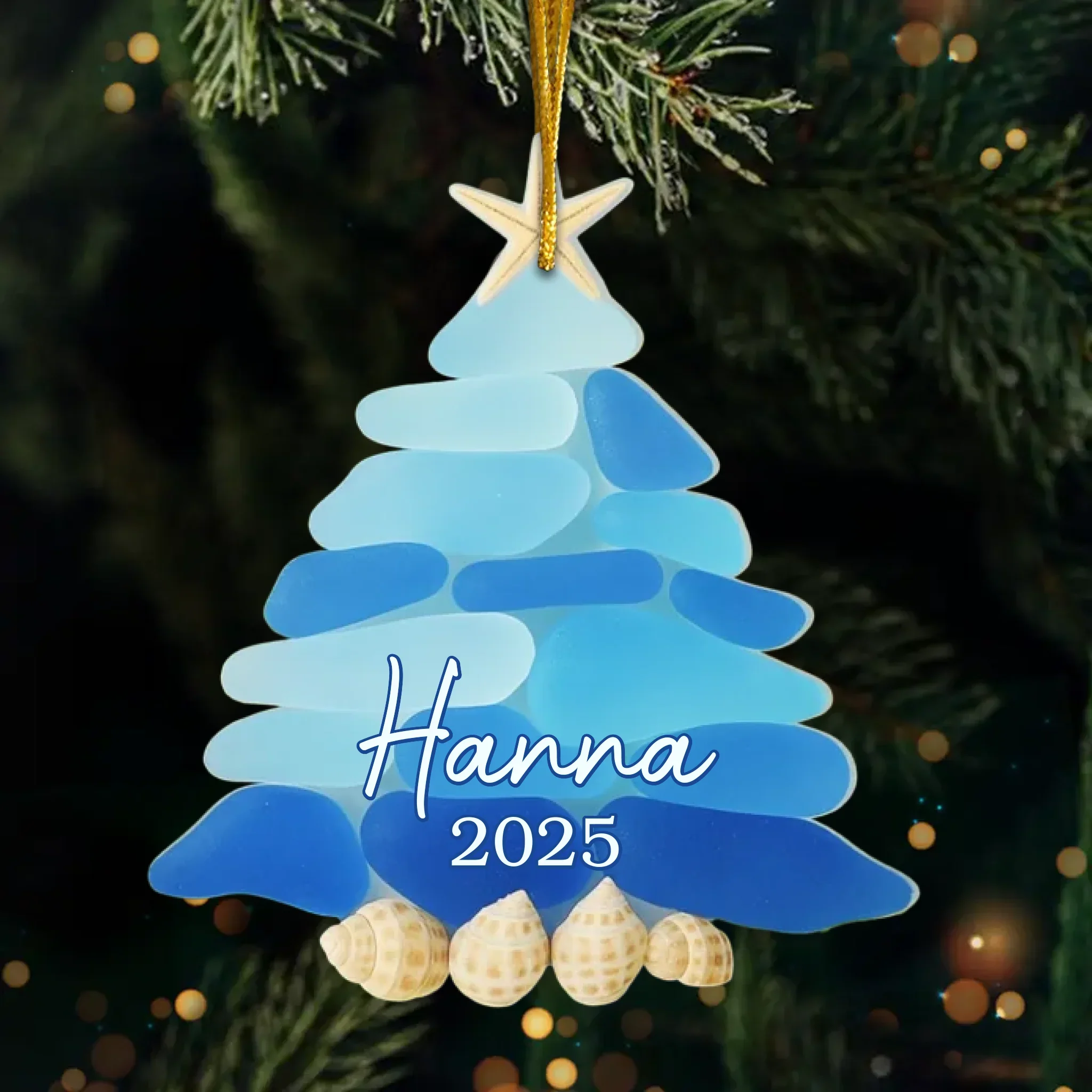Custom Sea Glass Acrylic Ornament - Personalized Personalized Christmas Birthday Gifts For Mom, Dad, Brother, Sister, Kids, Beach Lovers - Waves Of Holiday Joy - Image 2