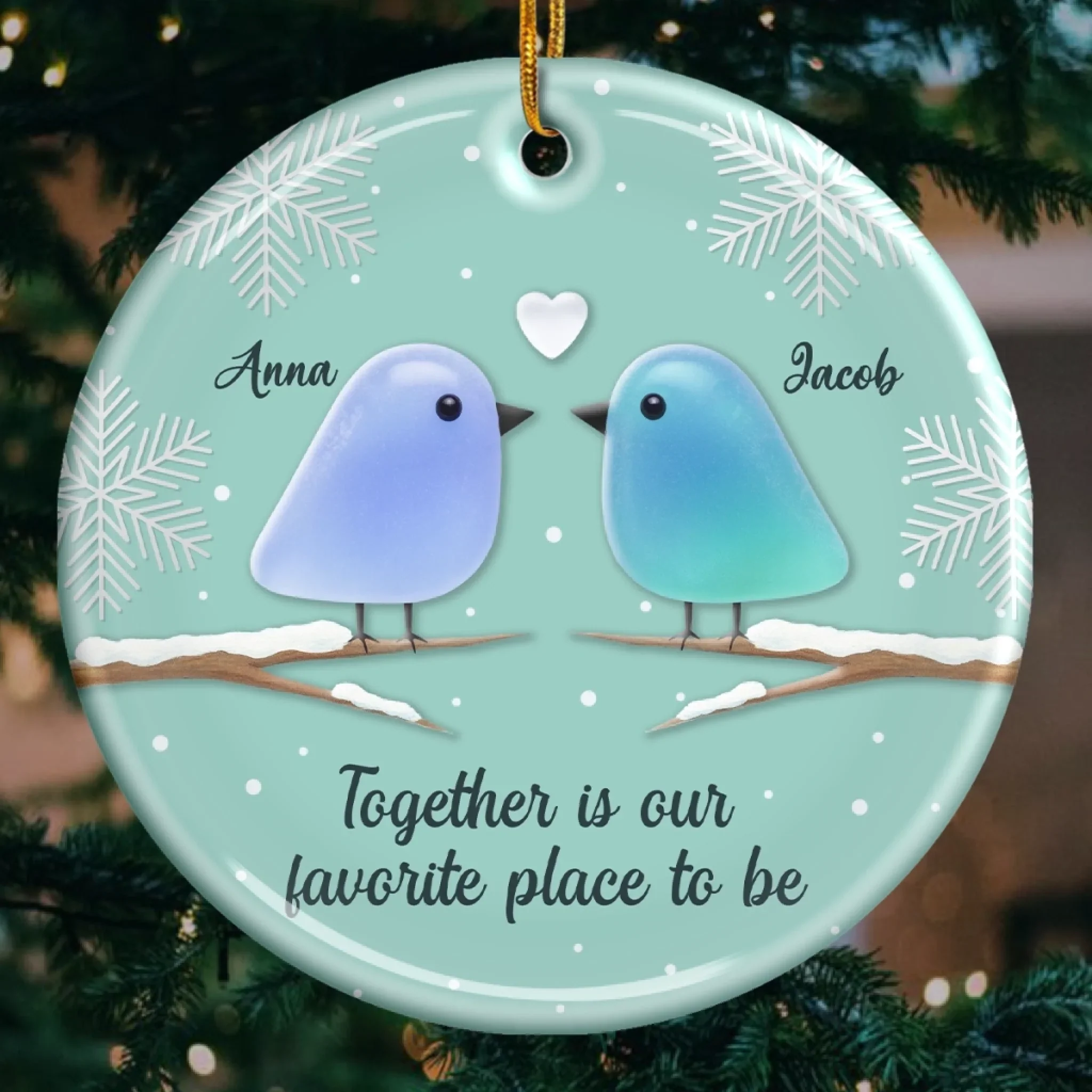 Custom Sea Glass Ceramic Heart Ornament - Personalized Anniversary Christmas Wedding Gifts For Husband And Wife, Him And Her, Couples, Beach Lovers - Sea Glass Hearts Alike