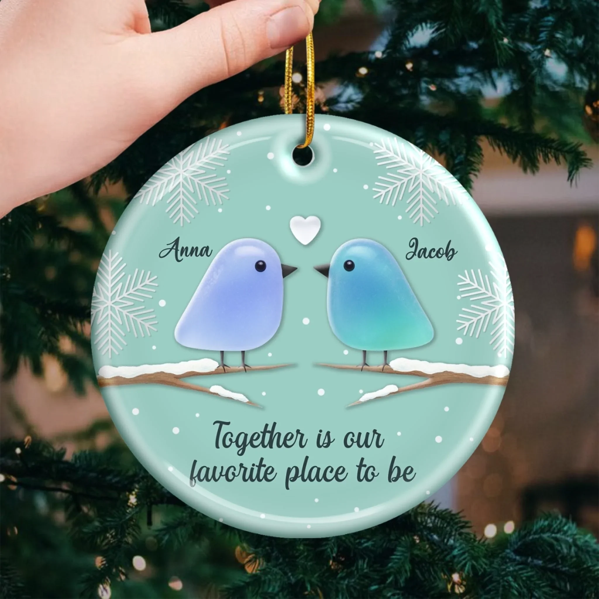Custom Sea Glass Ceramic Heart Ornament - Personalized Anniversary Christmas Wedding Gifts For Husband And Wife, Him And Her, Couples, Beach Lovers - Sea Glass Hearts Alike - Image 3