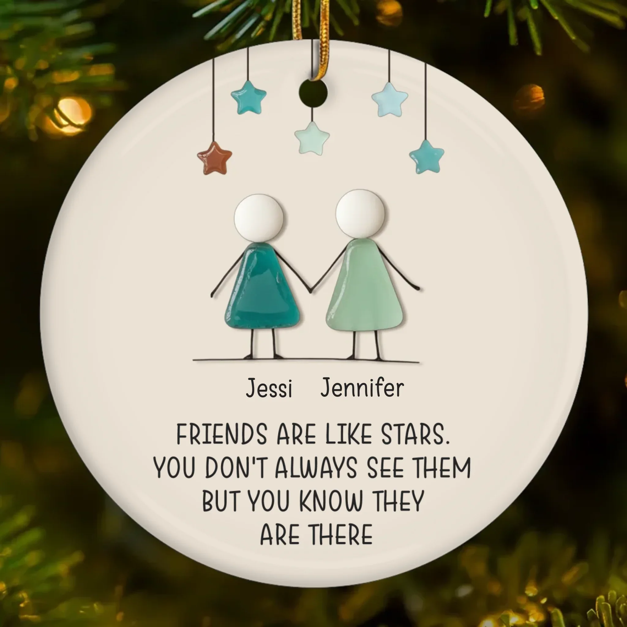 Custom Sea Glass Ceramic Ornament - Personalized Best Friend Christmas Birthday Gifts For Women, Besties, Sisters, BFF, Beach Lovers - Smoothed By Time Together - Image 2