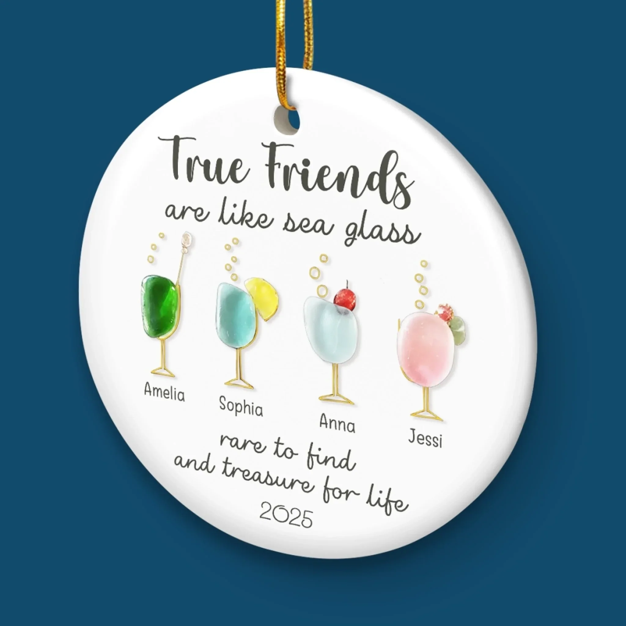 Custom Sea Glass Ceramic Ornament - Personalized Best Friend Christmas Birthday Gifts For Women, Besties, Sisters, BFF, Beach Lovers - Where Love Meets Shore - Image 5