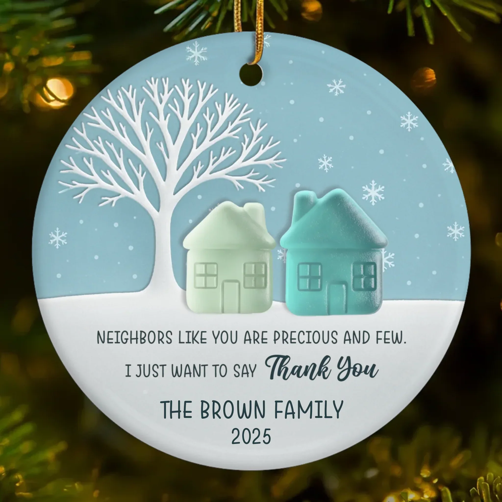 Custom Sea Glass Circle Ceramic Ornament - Personalized Best Friend Christmas Birthday Appreciation Gifts For Friendship, Neighbors, Neighbours, Beach Lovers - Warm Wishes Over The Fence - Image 2