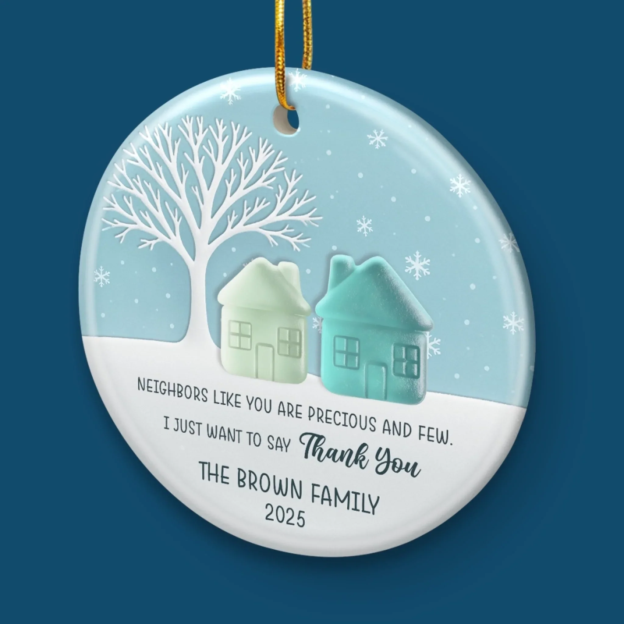 Custom Sea Glass Circle Ceramic Ornament - Personalized Best Friend Christmas Birthday Appreciation Gifts For Friendship, Neighbors, Neighbours, Beach Lovers - Warm Wishes Over The Fence - Image 5