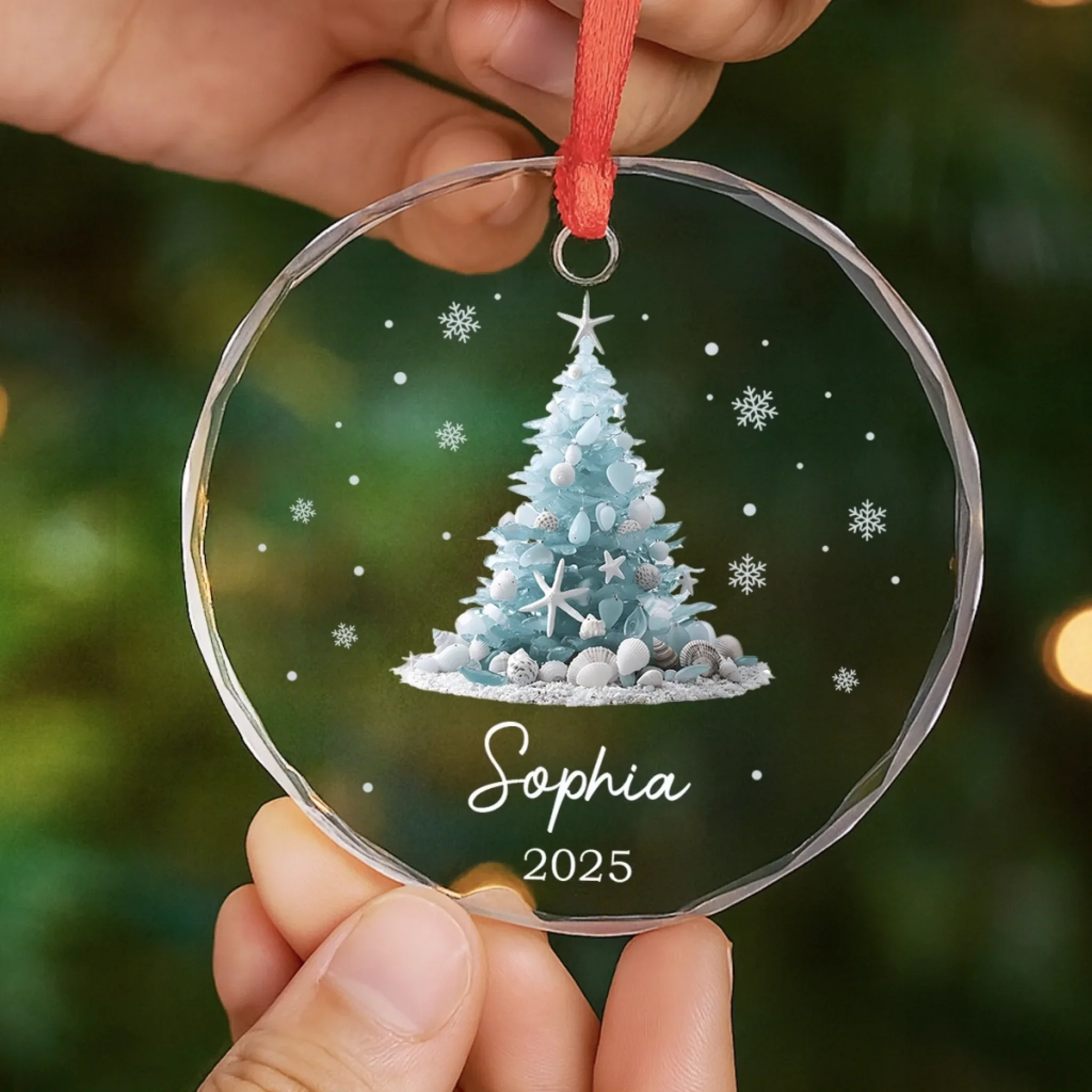 Custom Sea Glass Circle Glass Ornament - Personalized Christmas Birthday Gifts For Mom, Dad, Brother, Sister, Kids, Beach Lovers - Sandy Toes Christmas Joy - Image 5