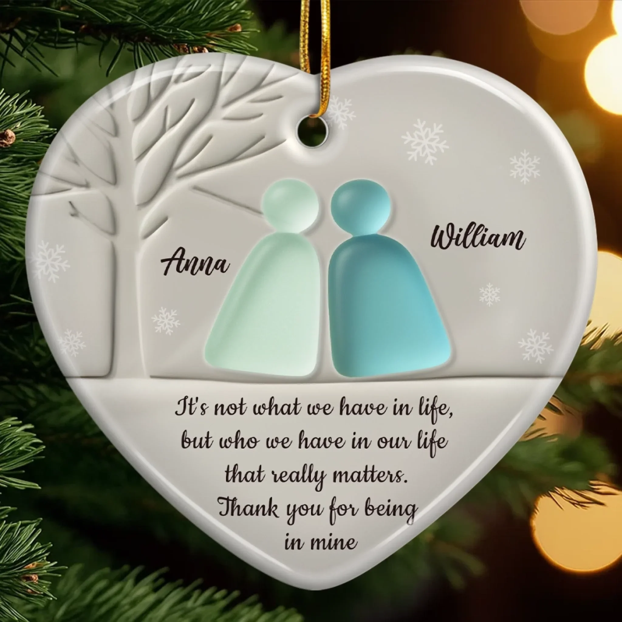 Custom Sea Glass Heart Ceramic Ornament - Personalized Anniversary Christmas Wedding Gifts For Husband And Wife, Him And Her, Couples, Beach Lovers - Love Found In The Tide