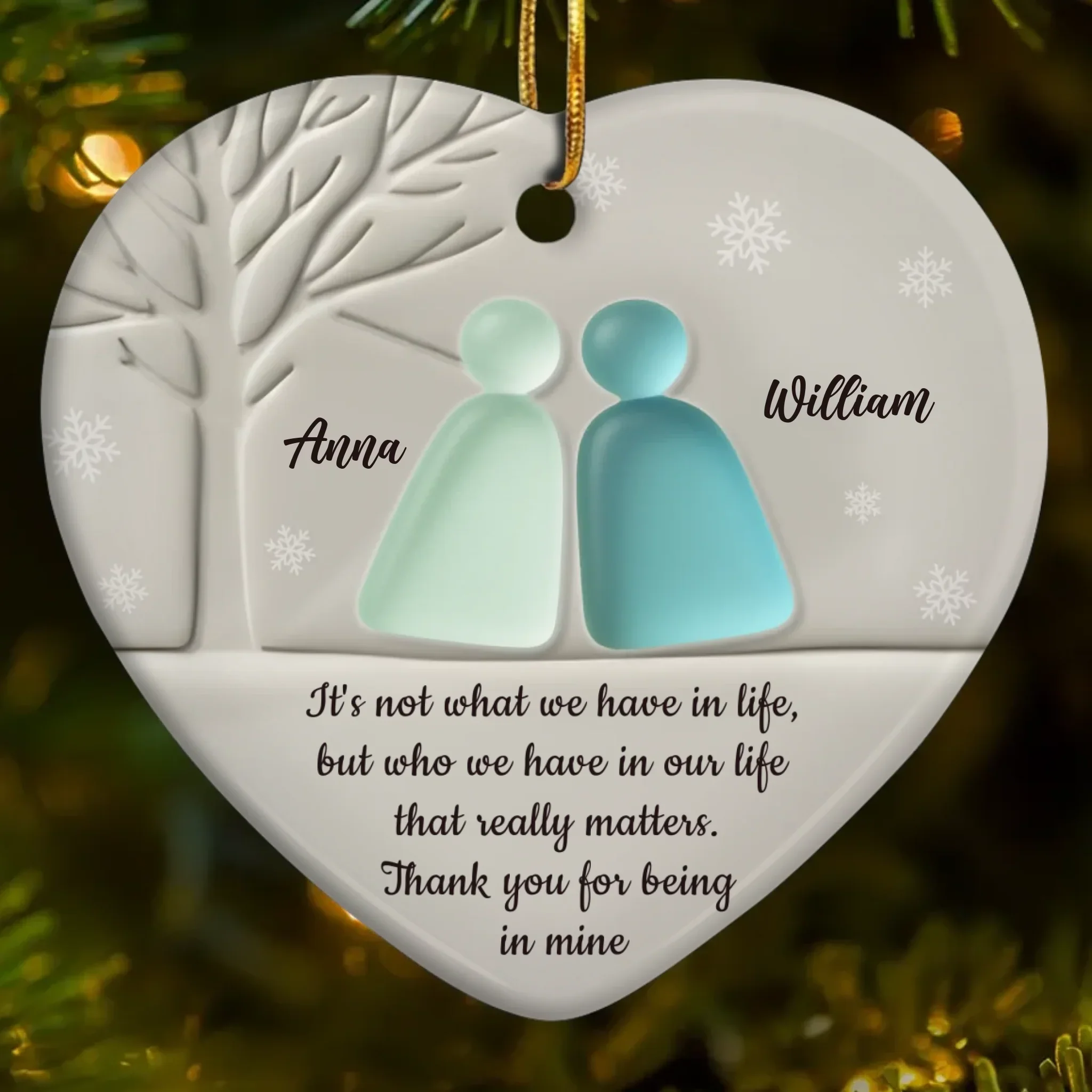 Custom Sea Glass Heart Ceramic Ornament - Personalized Anniversary Christmas Wedding Gifts For Husband And Wife, Him And Her, Couples, Beach Lovers - Love Found In The Tide - Image 2