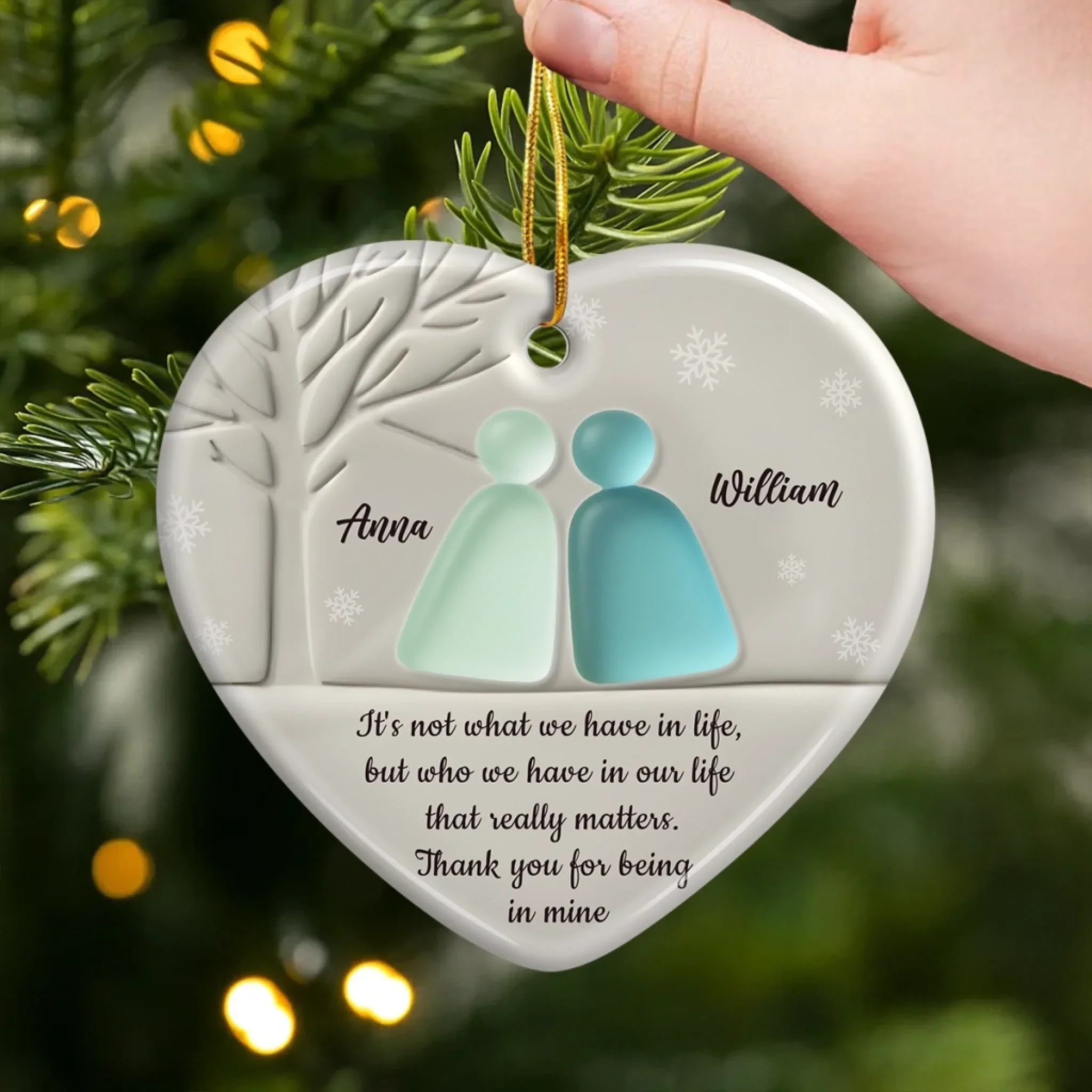 Custom Sea Glass Heart Ceramic Ornament - Personalized Anniversary Christmas Wedding Gifts For Husband And Wife, Him And Her, Couples, Beach Lovers - Love Found In The Tide - Image 3