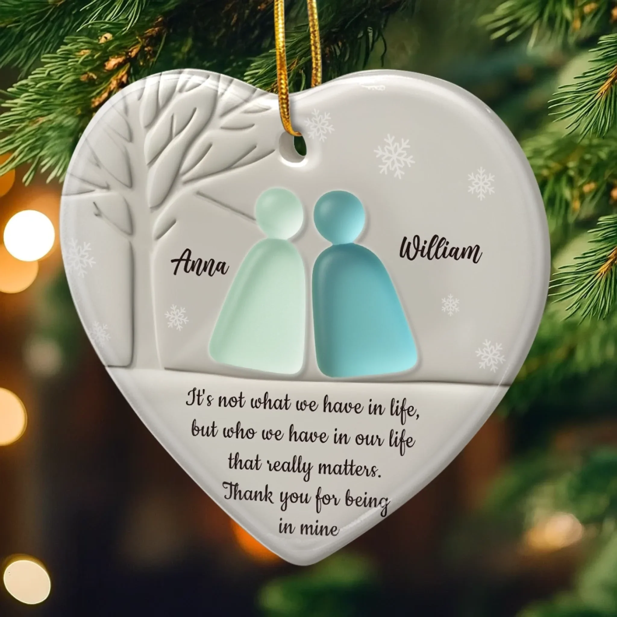 Custom Sea Glass Heart Ceramic Ornament - Personalized Anniversary Christmas Wedding Gifts For Husband And Wife, Him And Her, Couples, Beach Lovers - Love Found In The Tide - Image 4
