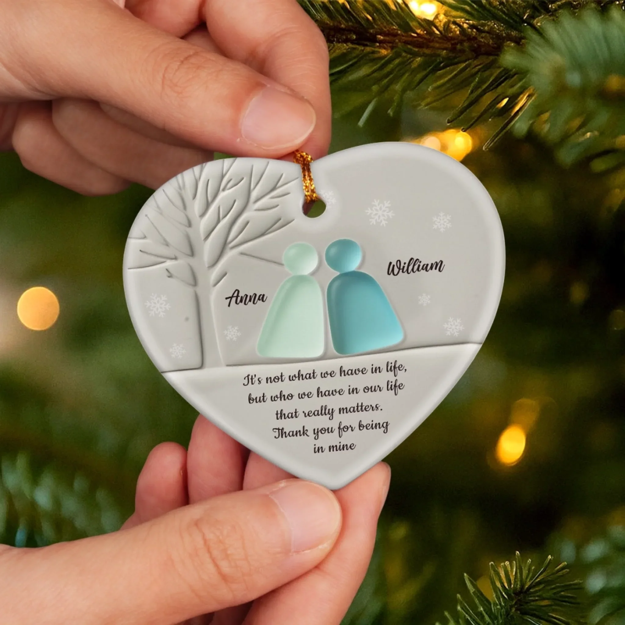 Custom Sea Glass Heart Ceramic Ornament - Personalized Anniversary Christmas Wedding Gifts For Husband And Wife, Him And Her, Couples, Beach Lovers - Love Found In The Tide - Image 5
