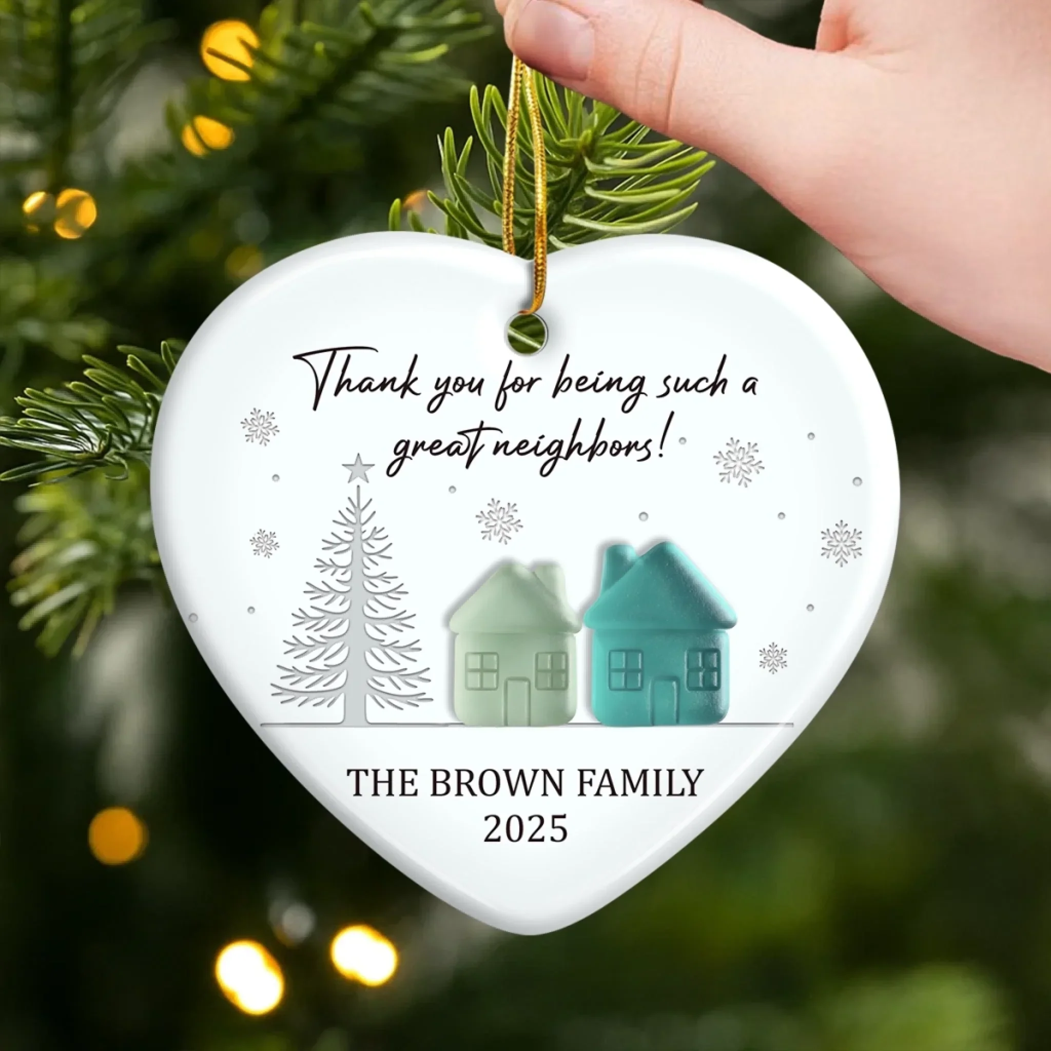 Custom Sea Glass Heart Ceramic Ornament - Personalized Best Friend Christmas Birthday Appreciation Gifts For Friendship, Neighbors, Neighbours, Beach Lovers - Best Neighbor Ever - Image 3