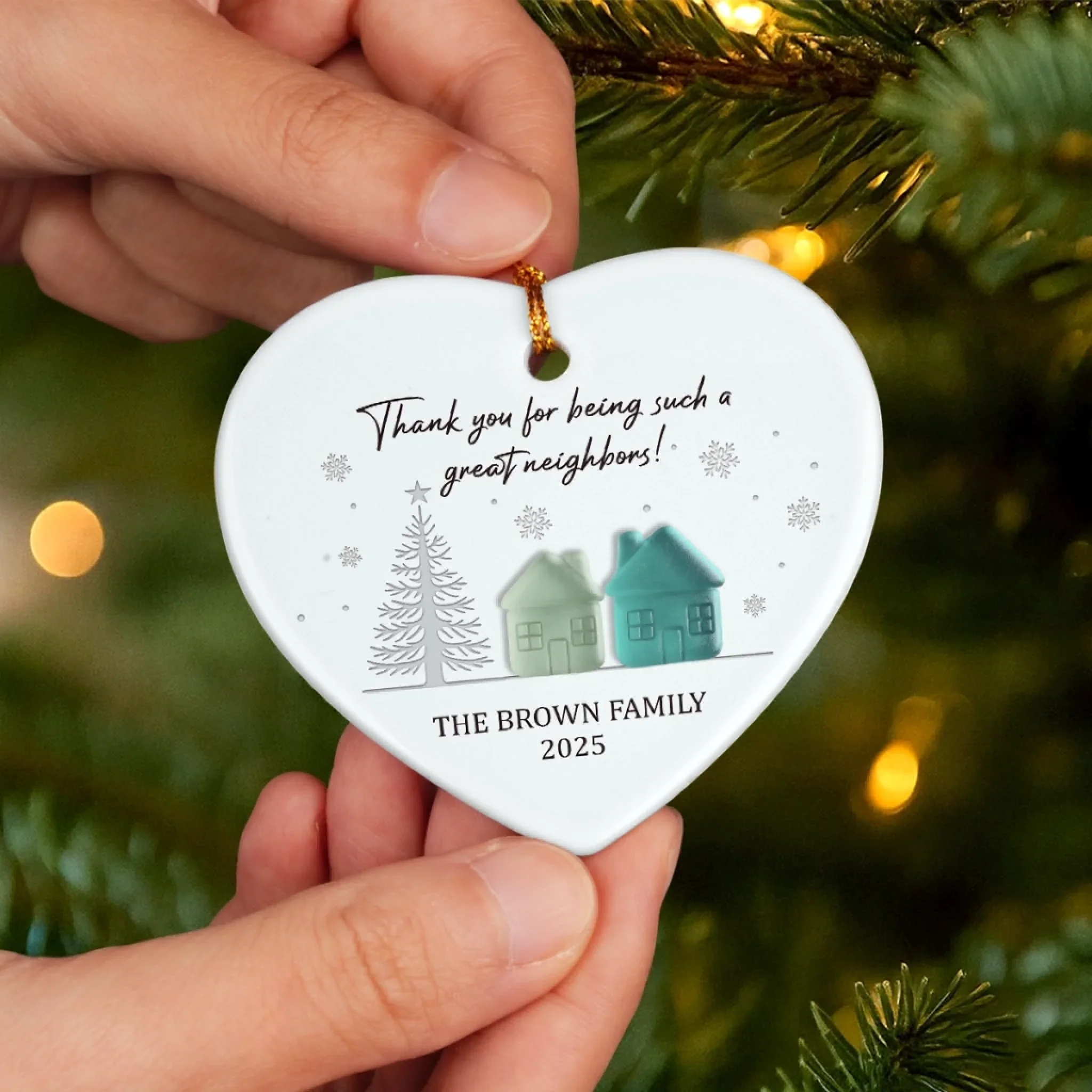Custom Sea Glass Heart Ceramic Ornament - Personalized Best Friend Christmas Birthday Appreciation Gifts For Friendship, Neighbors, Neighbours, Beach Lovers - Best Neighbor Ever - Image 5