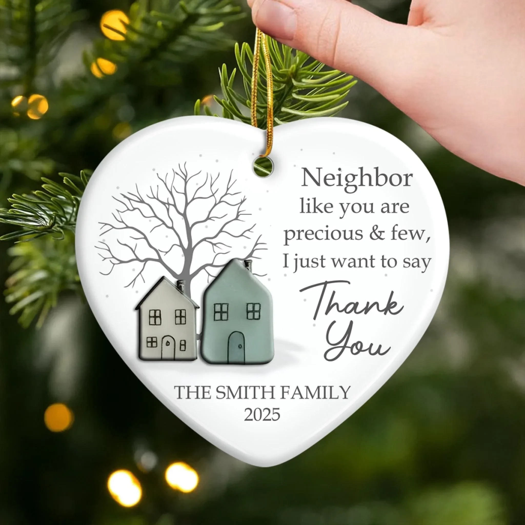 Custom Sea Glass Heart Ceramic Ornament - Personalized Best Friend Christmas Birthday Appreciation Gifts For Friendship, Neighbors, Neighbours, Beach Lovers - Grateful For Good Neighbors - Image 3