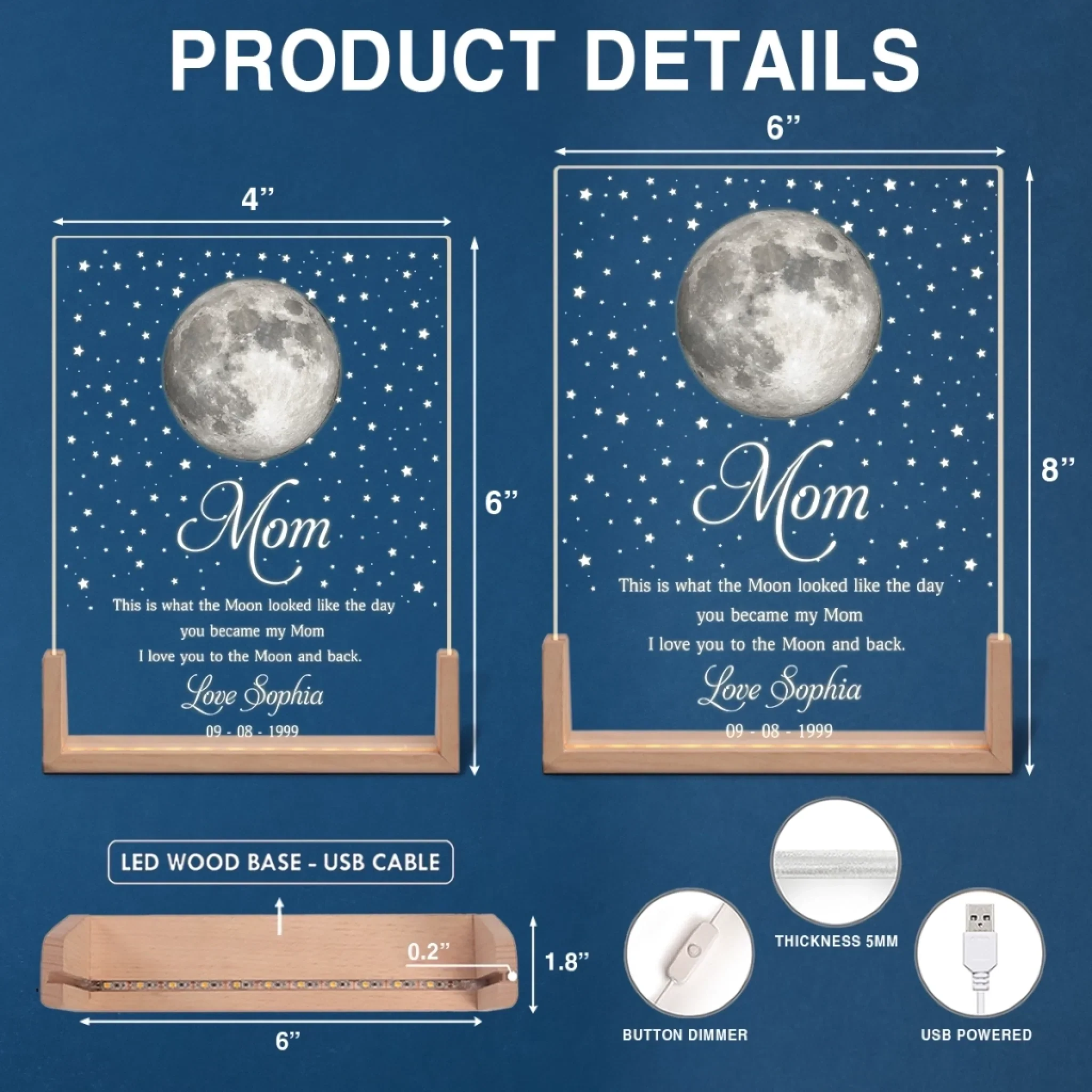 Custom Shaped 3D LED Walnut Night Light - Personalized Mother's Day Gifts For Mom, Grandma - Love You To The Moon And Back - Image 5