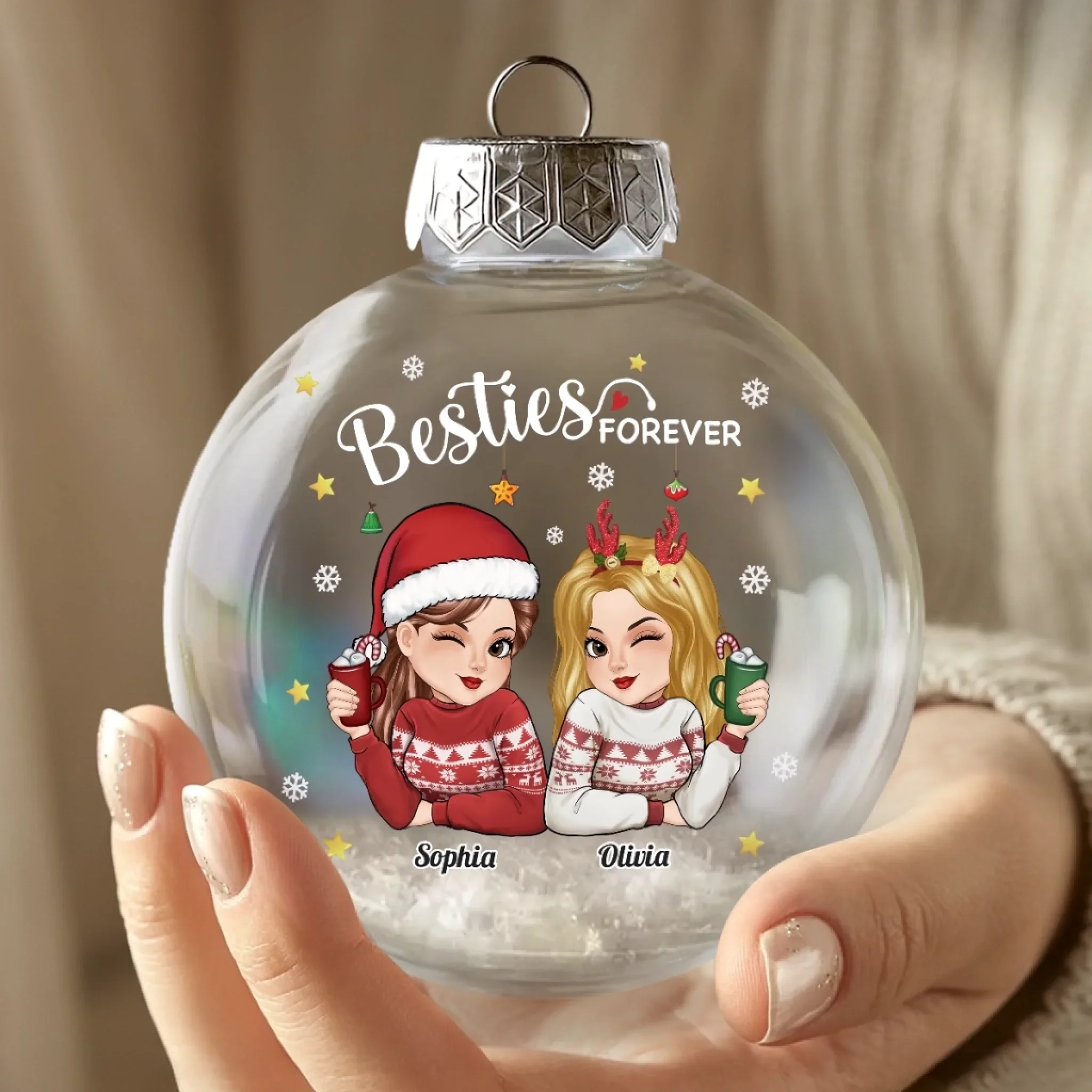 Custom Snow-Filled Ball Ornament - Personalized Christmas Best Friend Birthday Gifts For Women, Besties, Sisters, BFF - Snow Much Fun With Bestie - Image 5