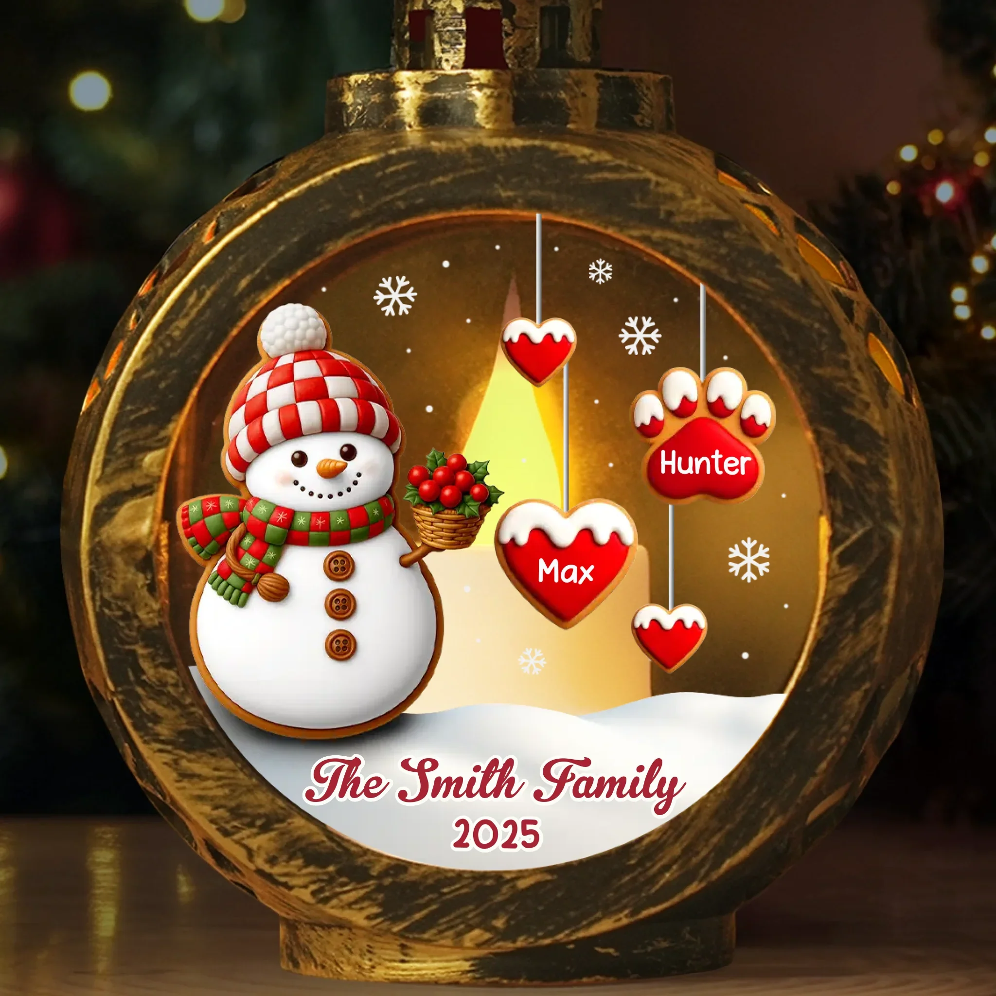 Custom Snowman Candlelight Lantern Ornament - Personalized Christmas Birthday Gifts For Mom, Dad, Brother, Sister, Kids - Family Hearts Beat As One - Image 2