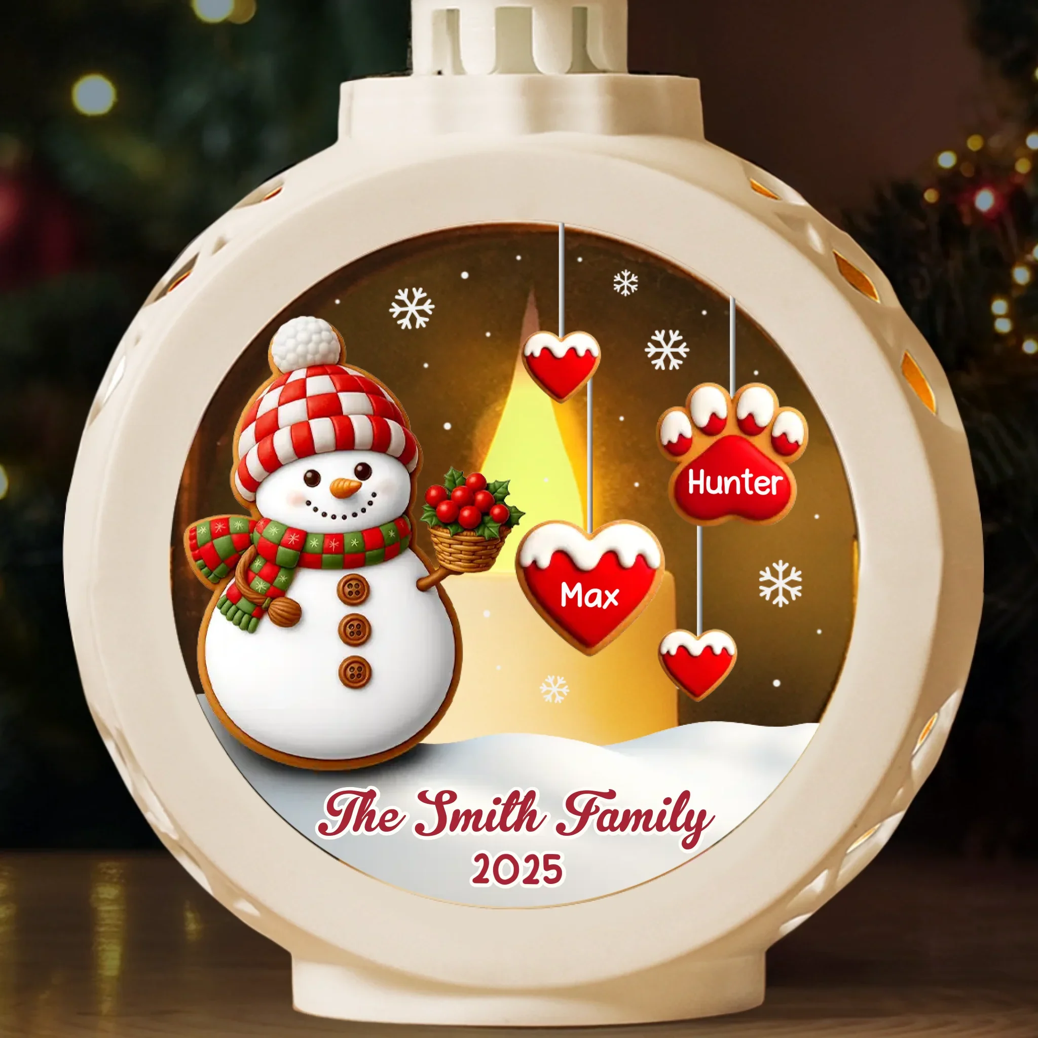 Custom Snowman Candlelight Lantern Ornament - Personalized Christmas Birthday Gifts For Mom, Dad, Brother, Sister, Kids - Family Hearts Beat As One - Image 3