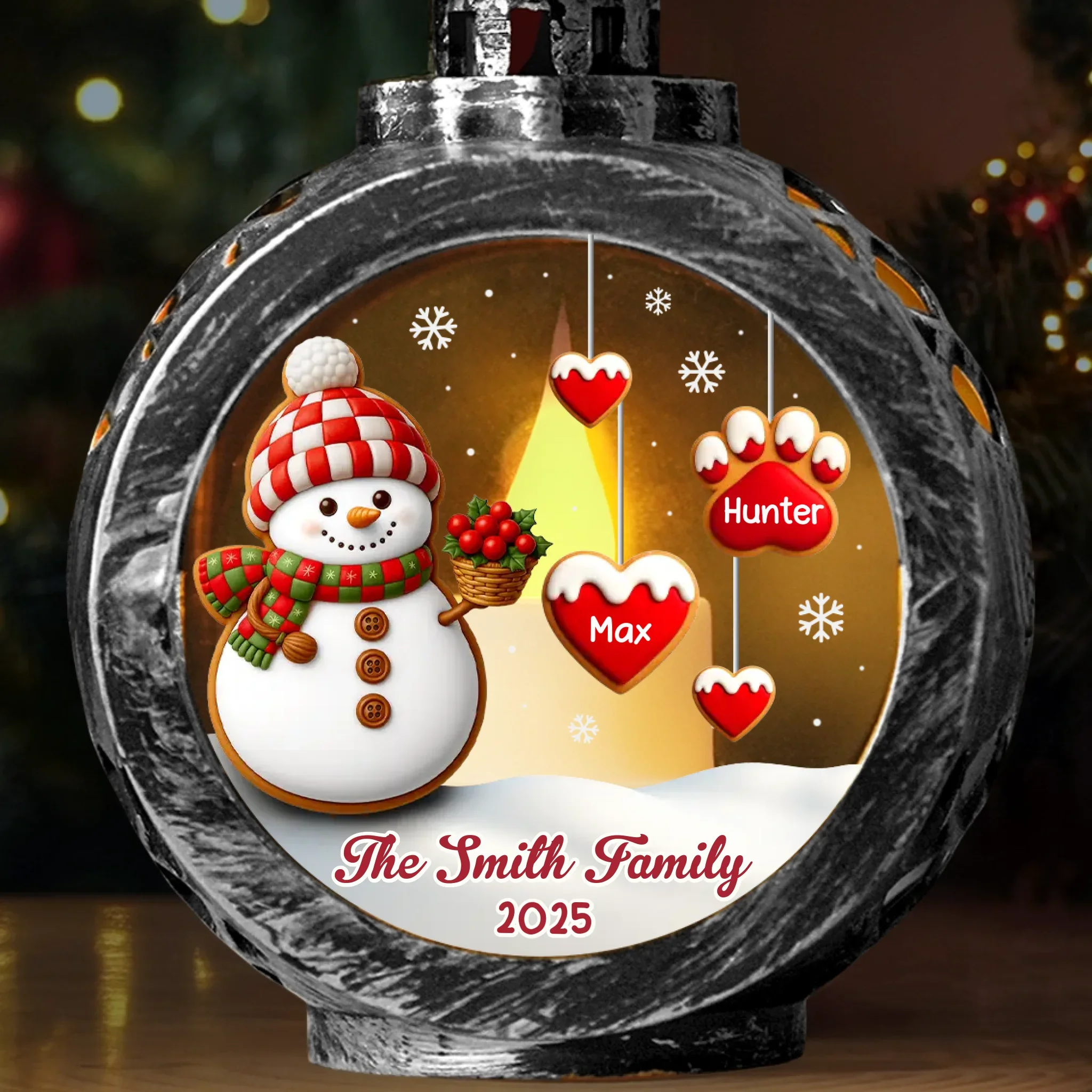 Custom Snowman Candlelight Lantern Ornament - Personalized Christmas Birthday Gifts For Mom, Dad, Brother, Sister, Kids - Family Hearts Beat As One - Image 4