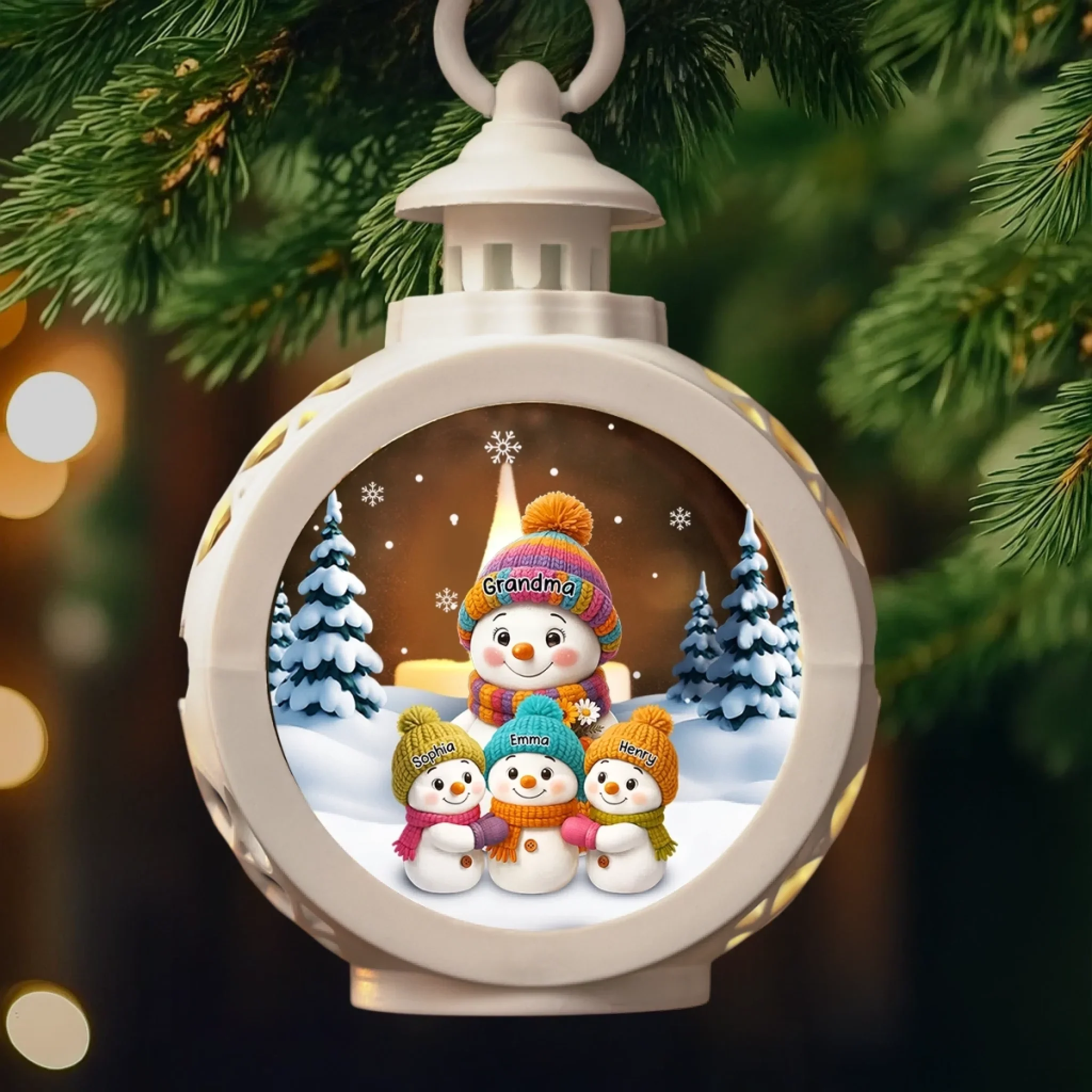 Custom Snowman Candlelight Lantern Ornament - Personalized Christmas Birthday Gifts For Mom, Grandma - Snowy Days Warm Hugs - Image 5