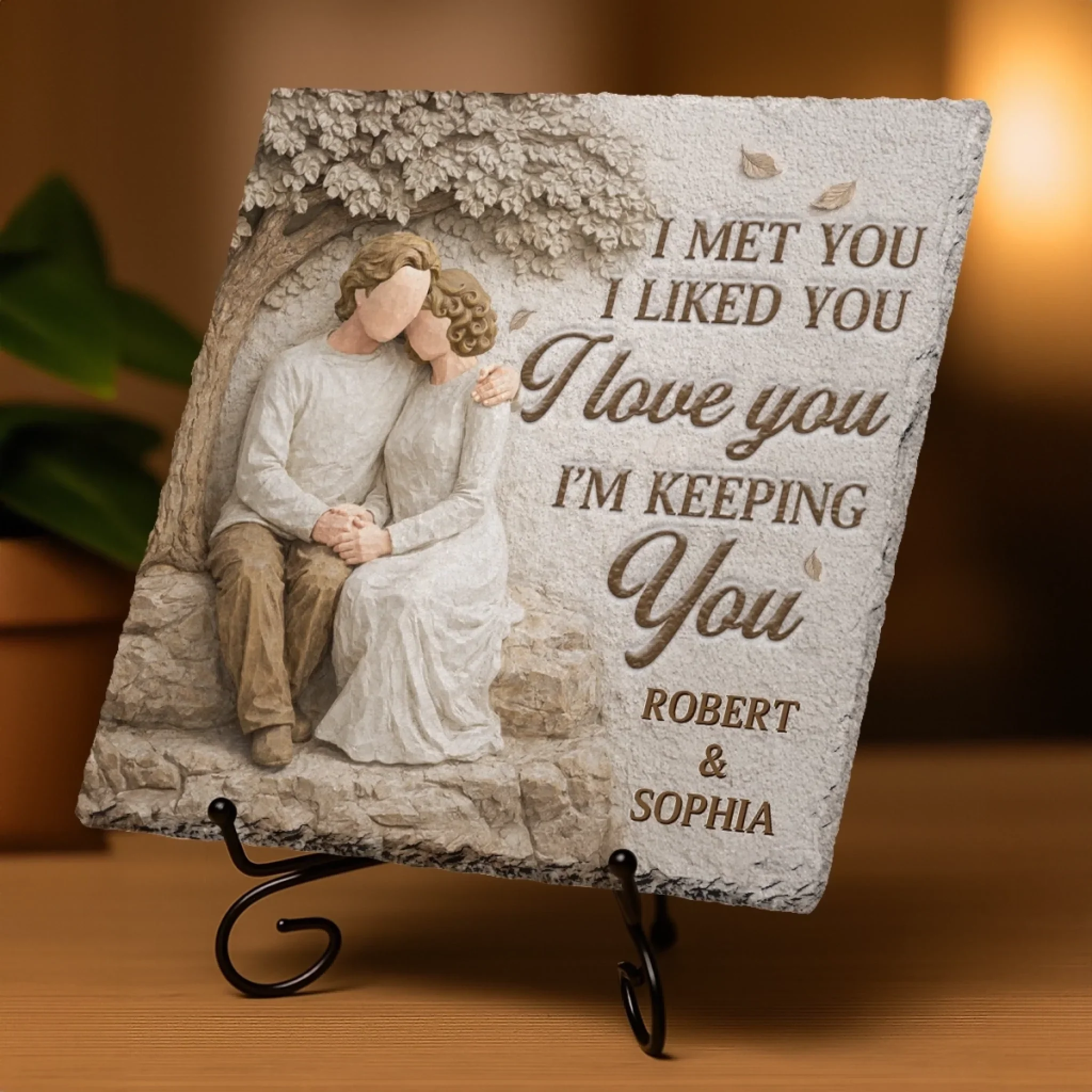 Custom Square Shaped Stone With Stand - Personalized Anniversary Wedding Gifts For Husband And Wife, Him And Her - Our Love Feels Steady - Image 3