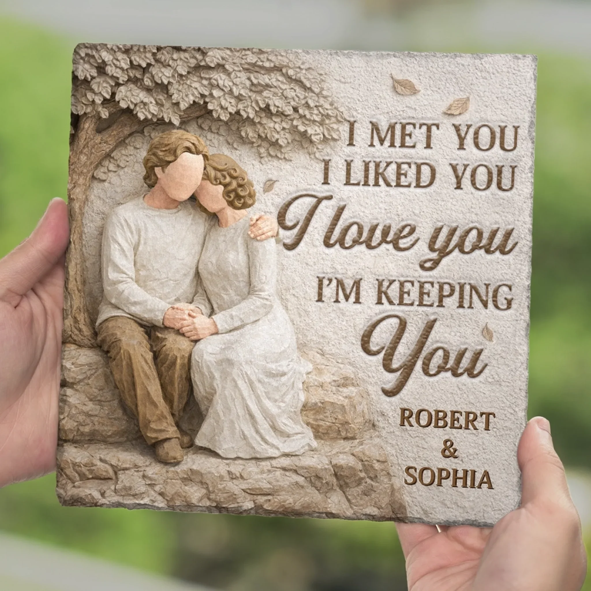 Custom Square Shaped Stone With Stand - Personalized Anniversary Wedding Gifts For Husband And Wife, Him And Her - Our Love Feels Steady - Image 4
