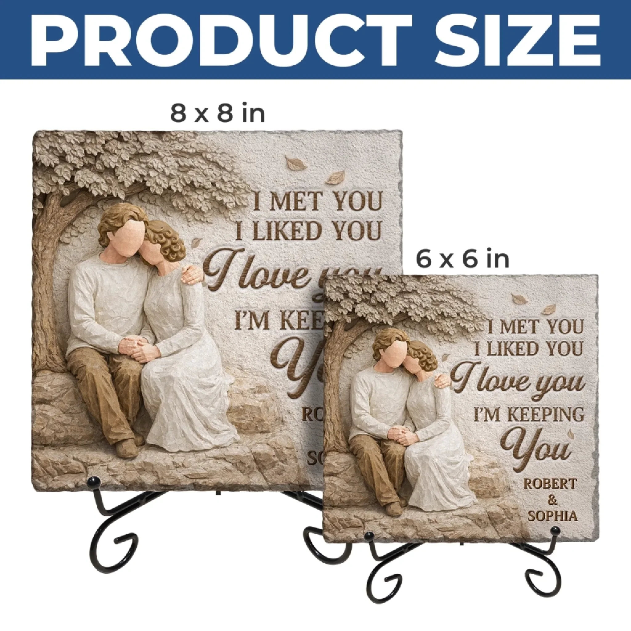 Custom Square Shaped Stone With Stand - Personalized Anniversary Wedding Gifts For Husband And Wife, Him And Her - Our Love Feels Steady - Image 5