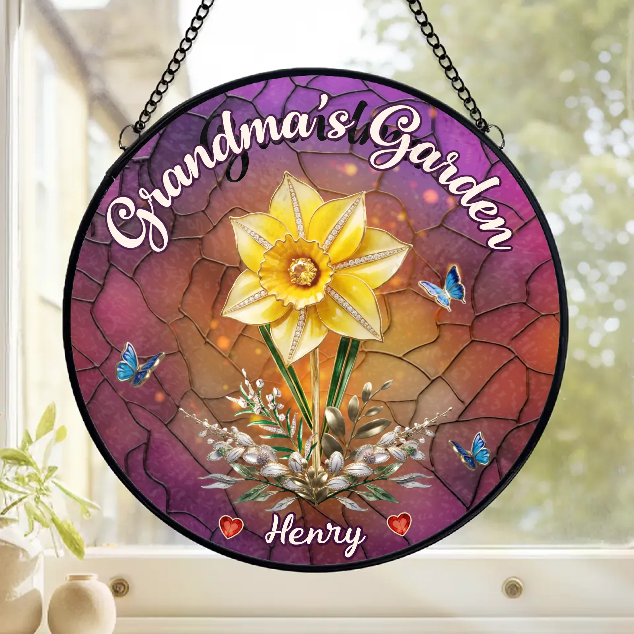 Custom Stained Glass Window Hanging Suncatcher - Personalized Mother's Day Birthday Gifts For Mom, Grandma - Nana’s Sunshine Crew - Image 2