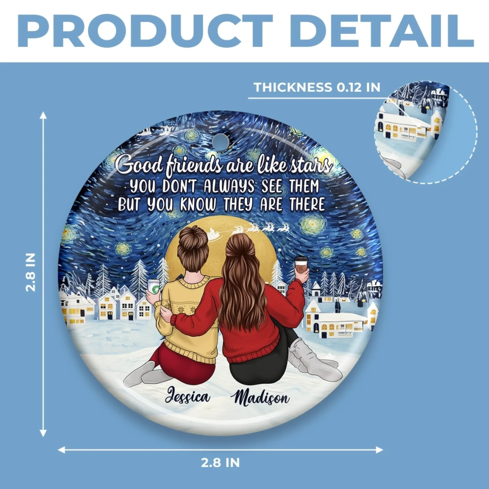 Custom Starry Night Ceramic Ornament - Personalized Best Friend Christmas Birthday Gifts For Women, Besties, Sisters, BFF - Our Bond Our Joy - Image 6