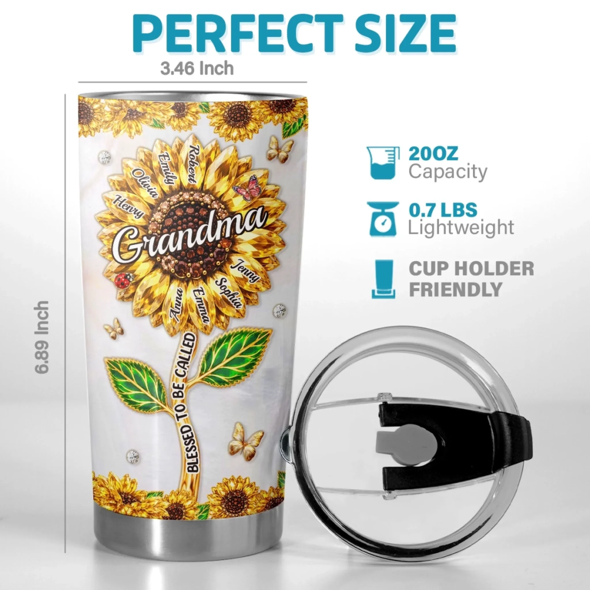 Custom Sunflower Tumbler - Personalized Mother's Day Birthday Gifts For Mom, Grandma - Grandma Life, Best Life - Image 3