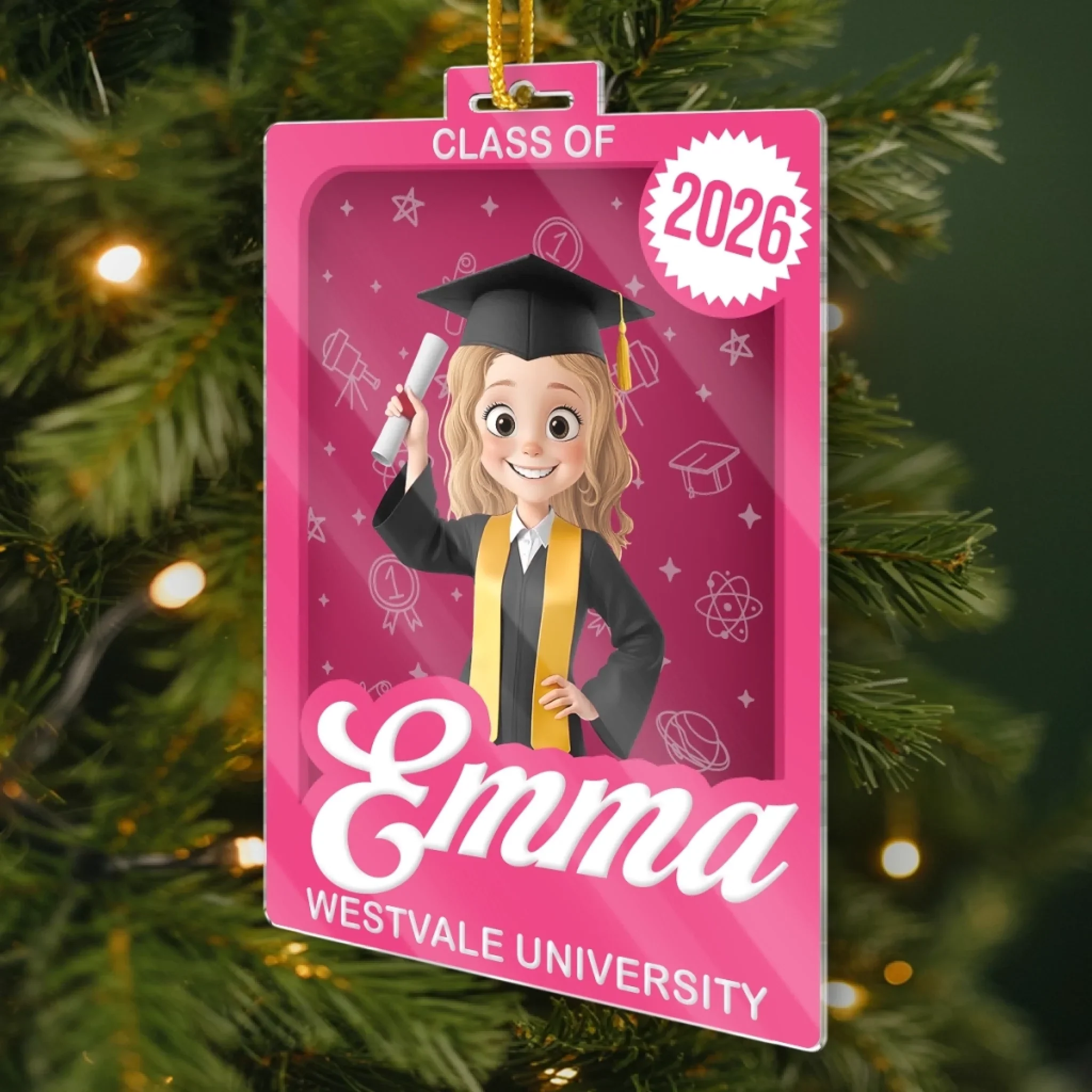 Custom Toy Box Acrylic Ornament - Personalized Christmas Graduation Gifts For Her - Cheers To New Chapters - Image 3