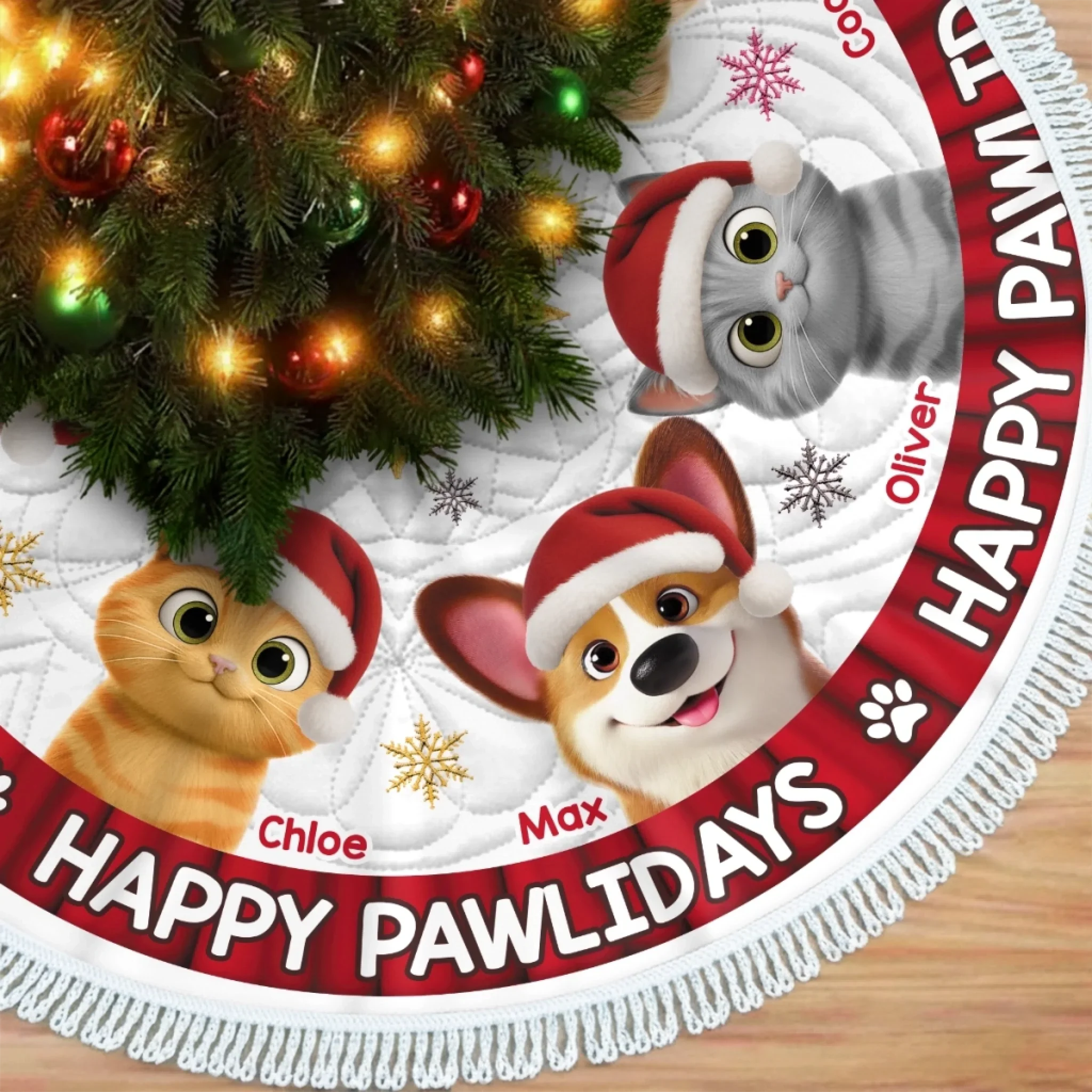 Custom Tree Skirt - Personalized Christmas Birthday Gifts For Dog Cat Lovers, Dog Dad And Mom, Cat Owners - Sleighing The Pawliday Spirit - Image 3