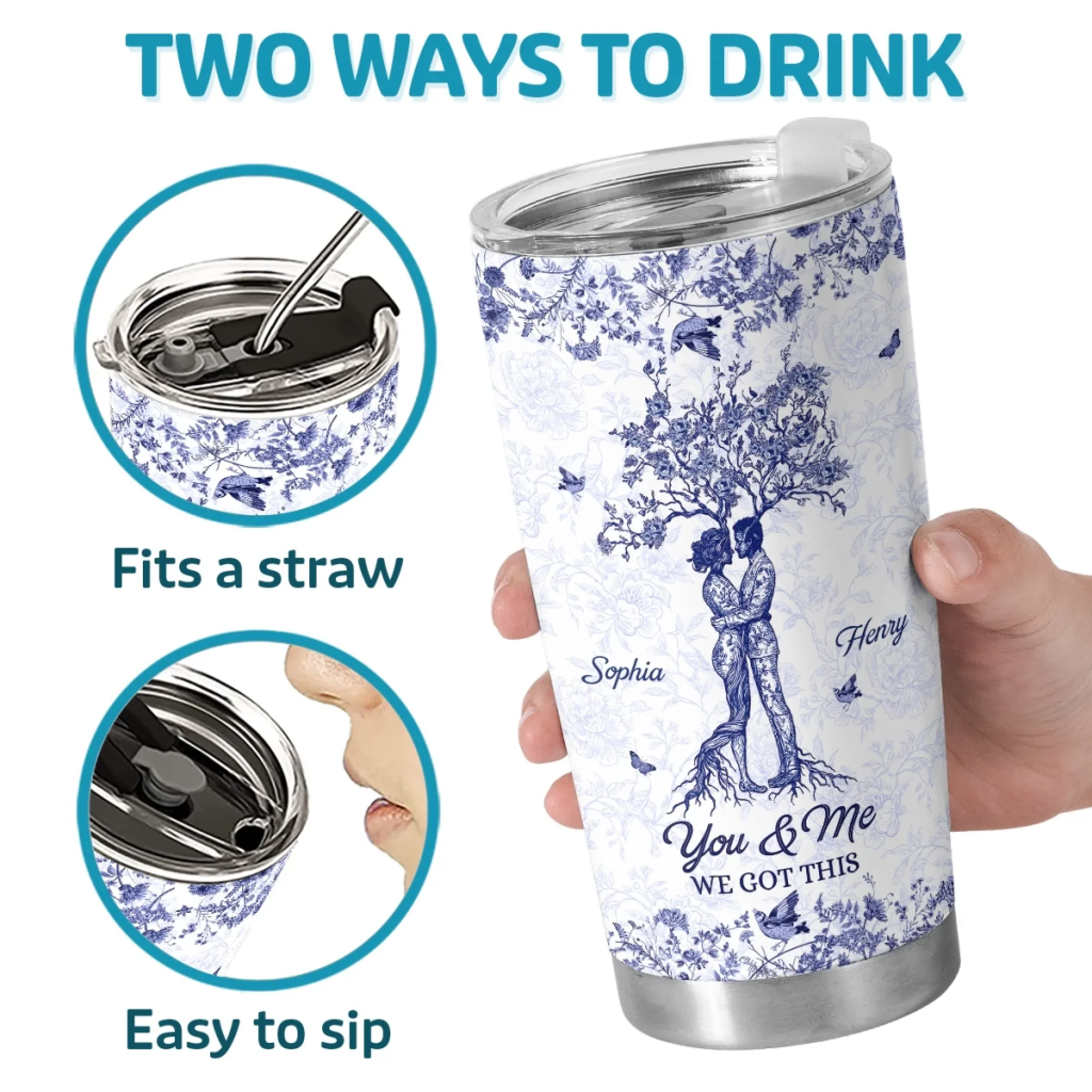 Custom Tumbler - Personalized Anniversary Wedding Gifts For Husband And Wife, Him And Her - Hand In Hand We Thrive - Image 4