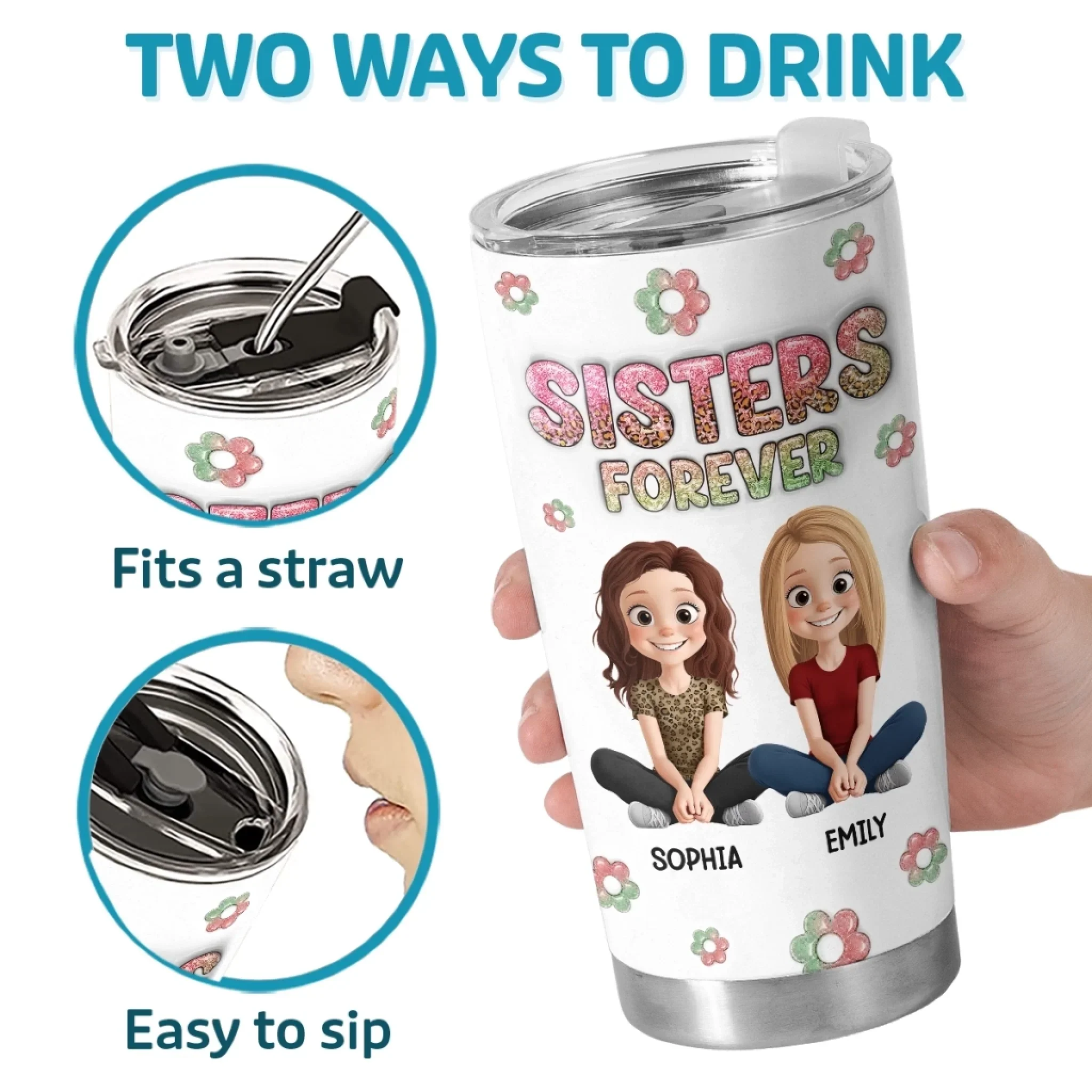 Custom Tumbler - Personalized Best Friend Birthday Gifts For Women, Besties, Sisters, BFF - Bestie Moments Spark Endless Smiles - Image 4